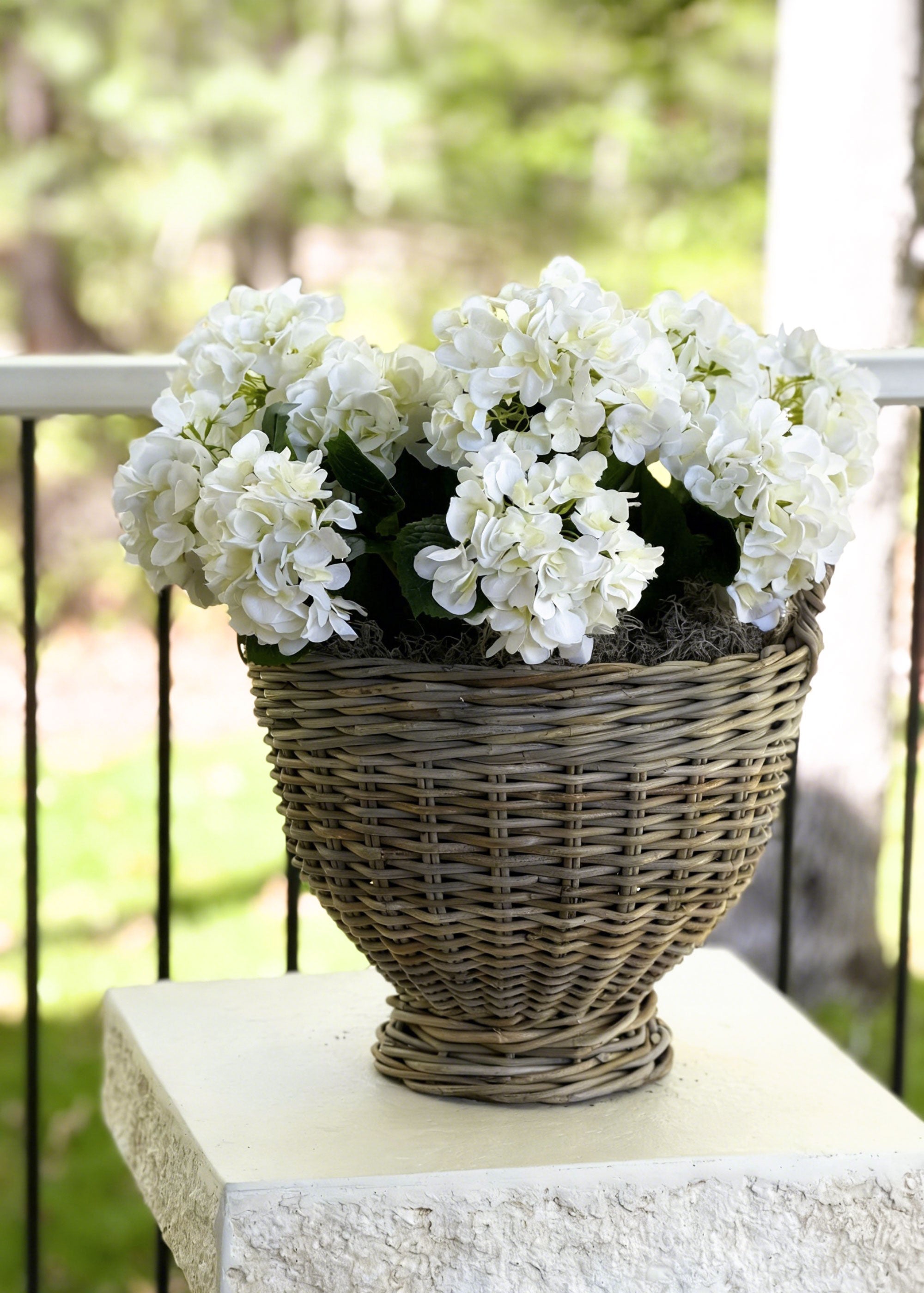 Potted Fake Hydrangea in White Green - 22"