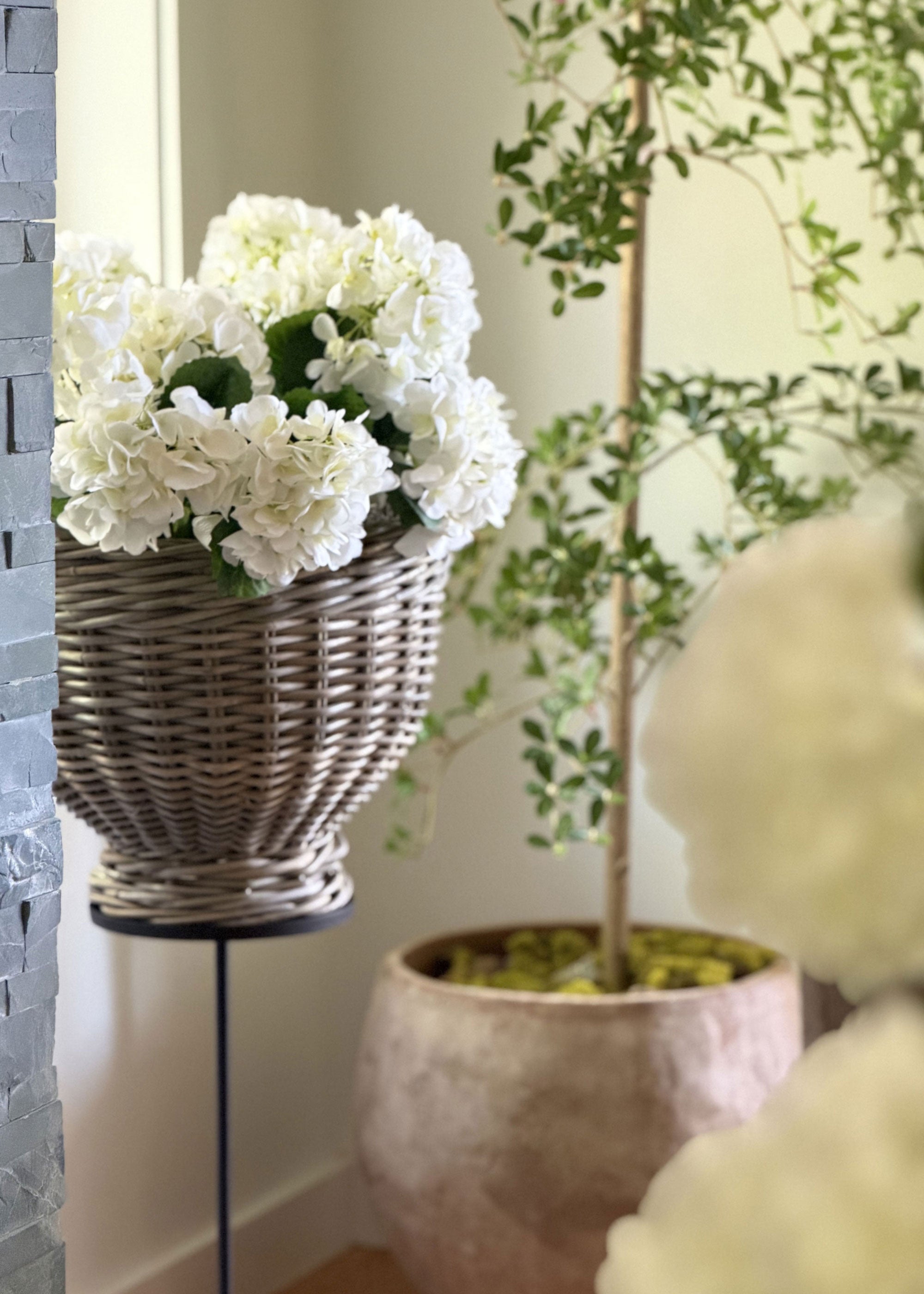 Potted Fake Hydrangea in White Green - 22"