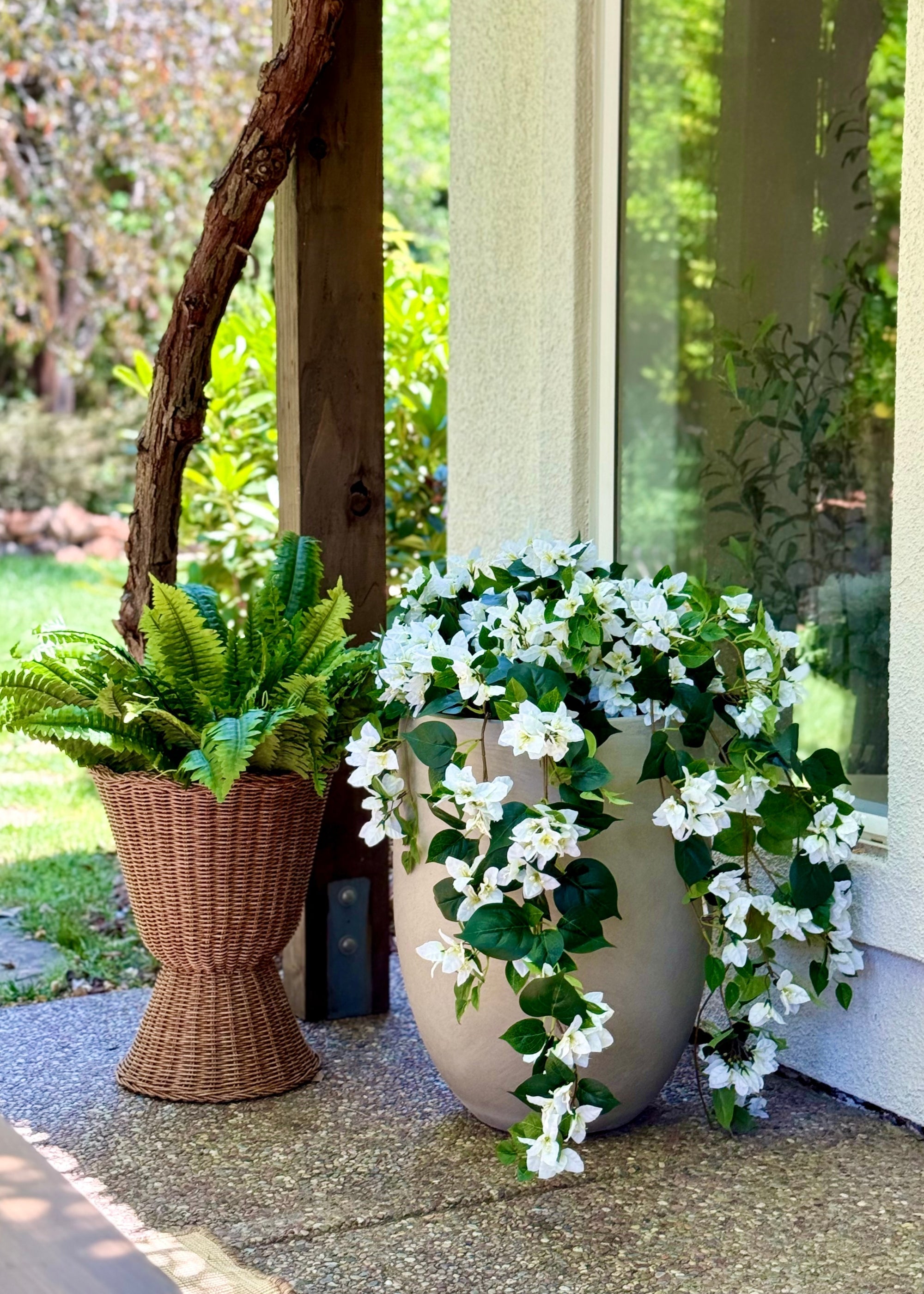 UV Treated Indoor/Outdoor Cream Fake Bougainvillea Hanging Bush - 42"