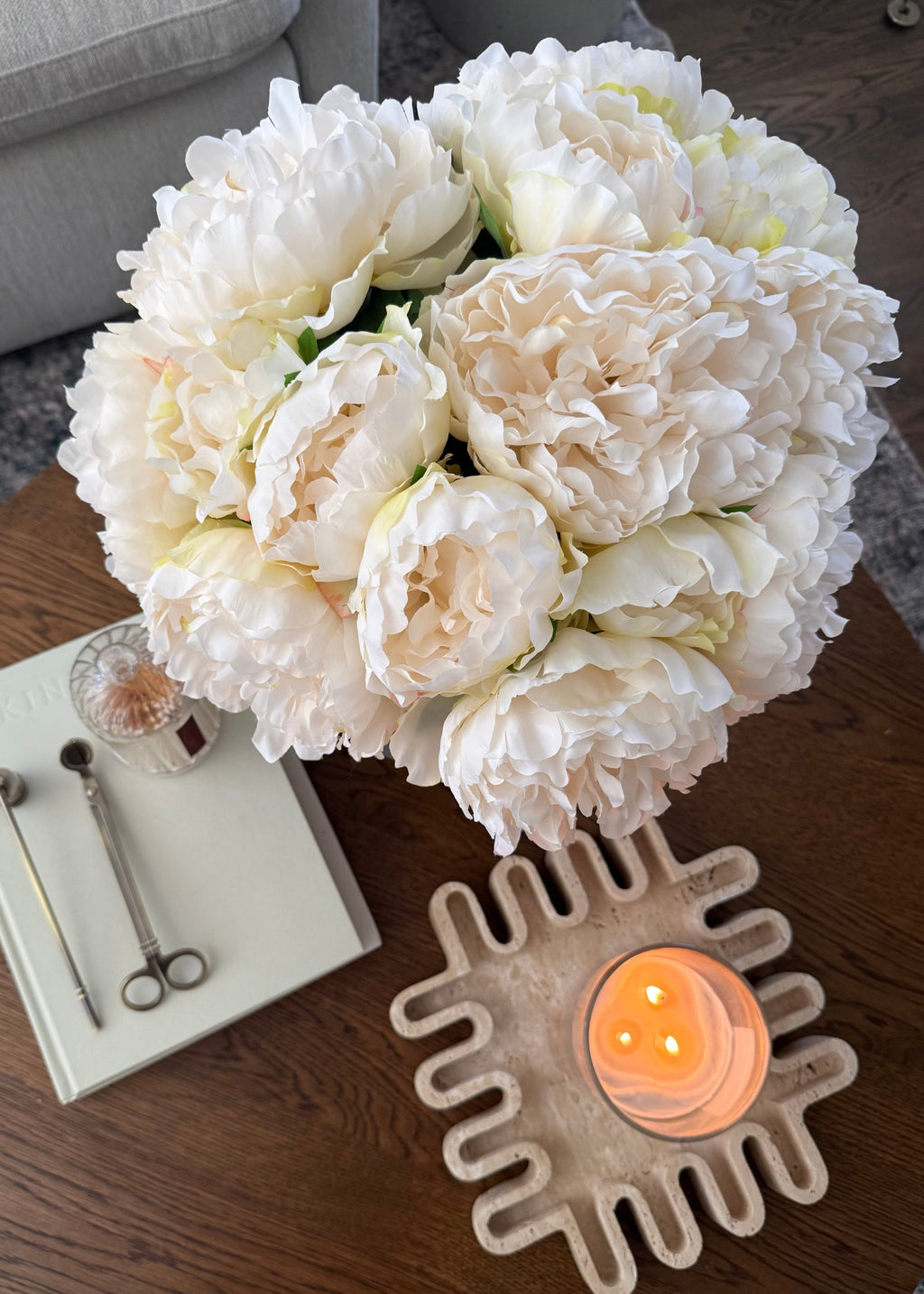 Fake Flower Bundle of 5 Peonies in Cream - 15"