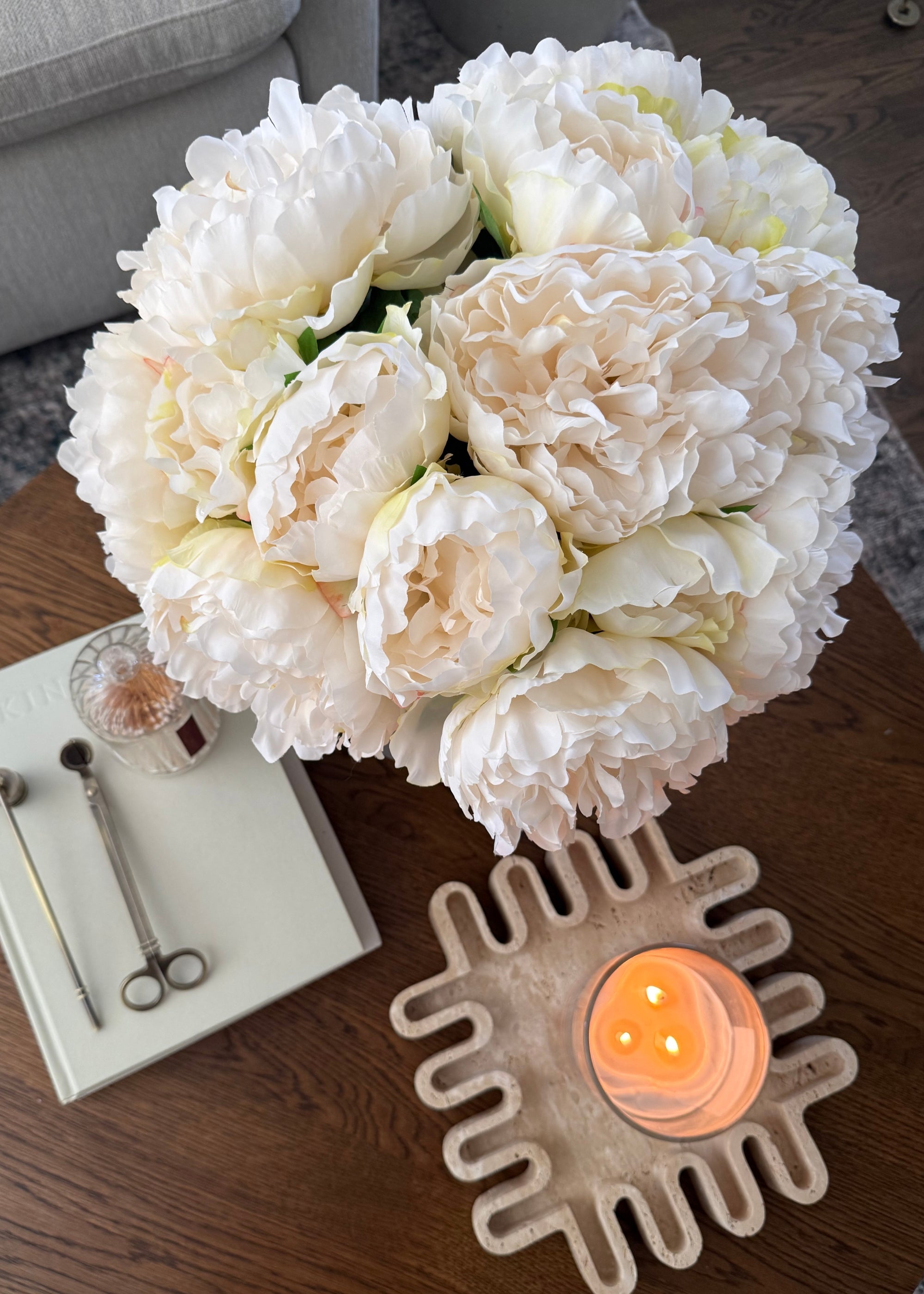 Fake Flower Bundle of 5 Peonies in Cream - 15"