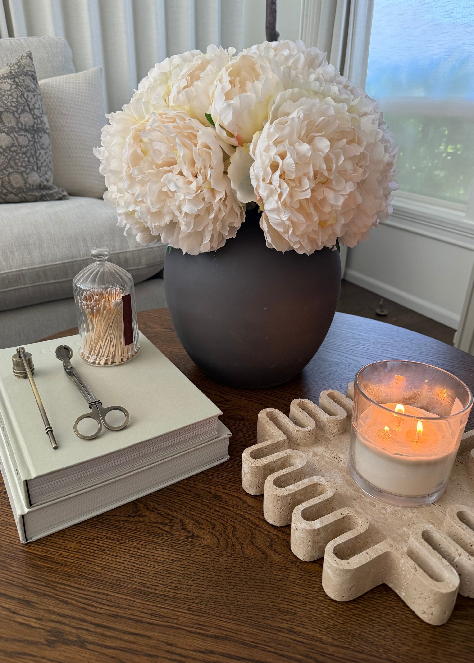 Fake Flower Bundle of 5 Peonies in Cream - 15"