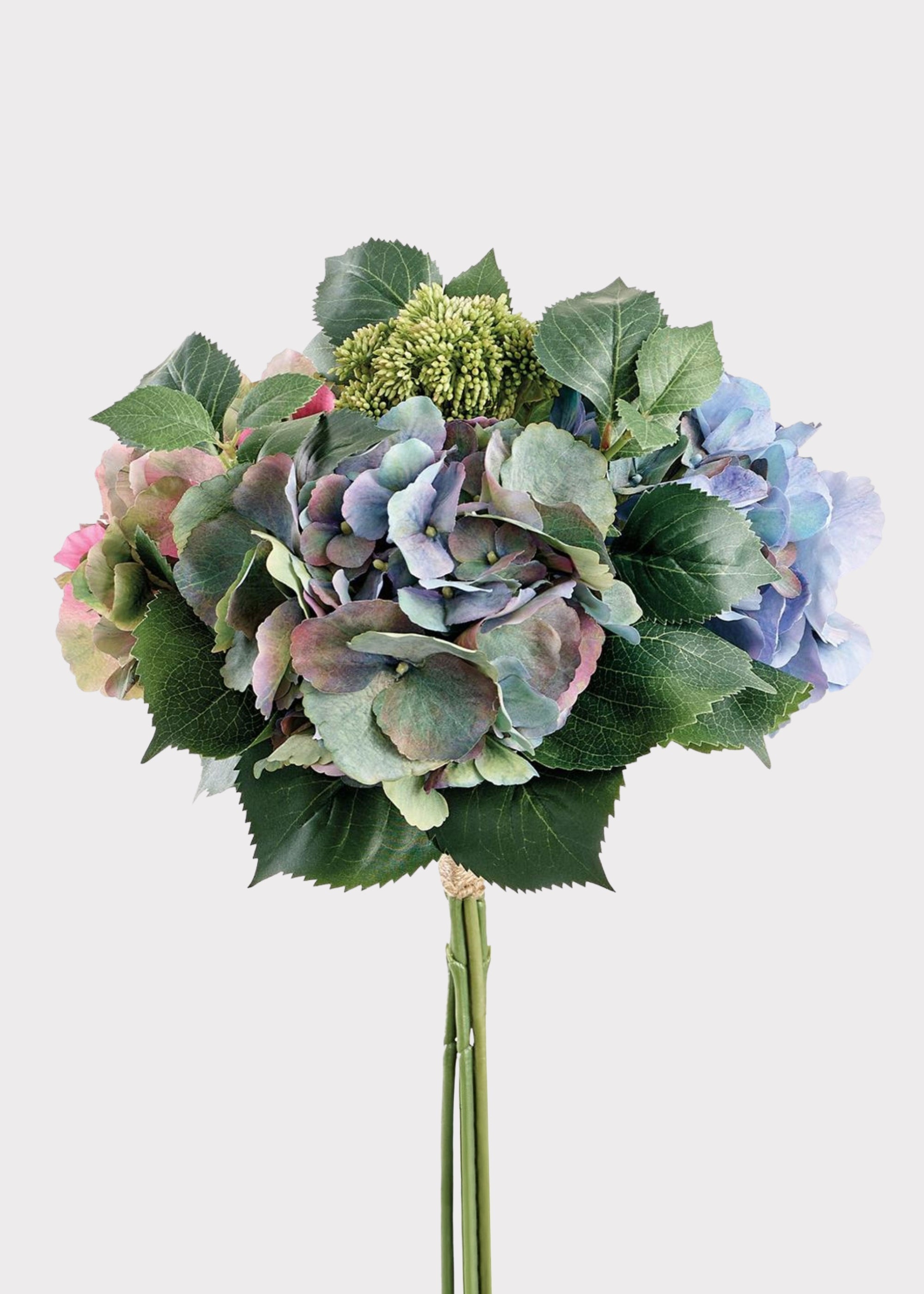 Fake Sedum and Hydrangea Flower Bouquet in Purple Watercolor Palette - 16"