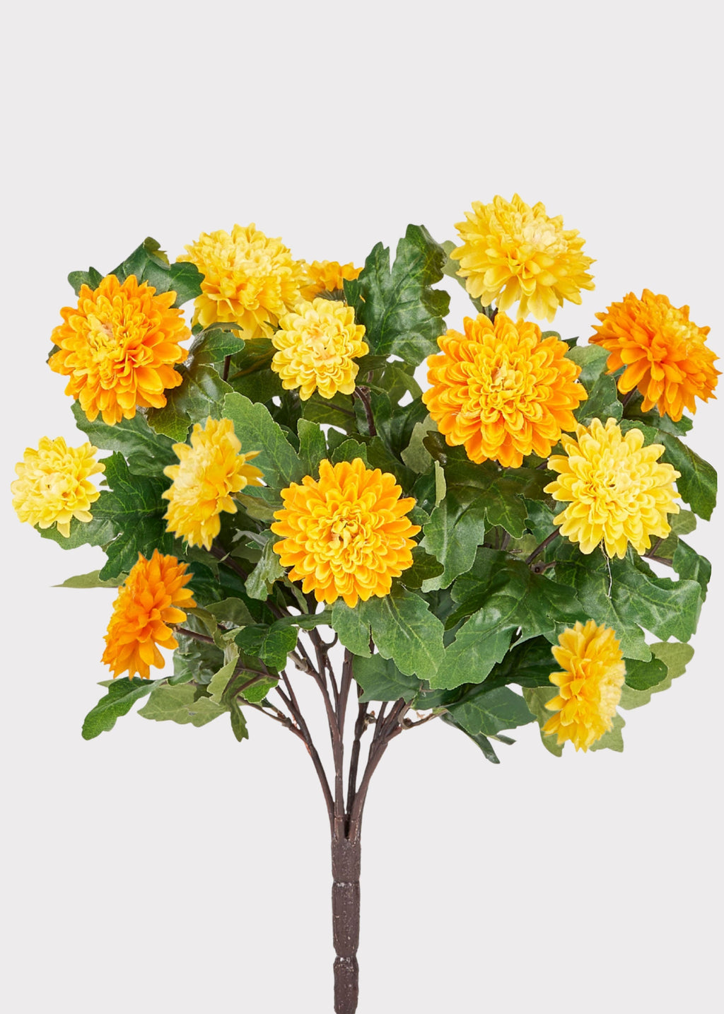 Yellow and Orange Artificial Mum Flower Bush - 14.5"