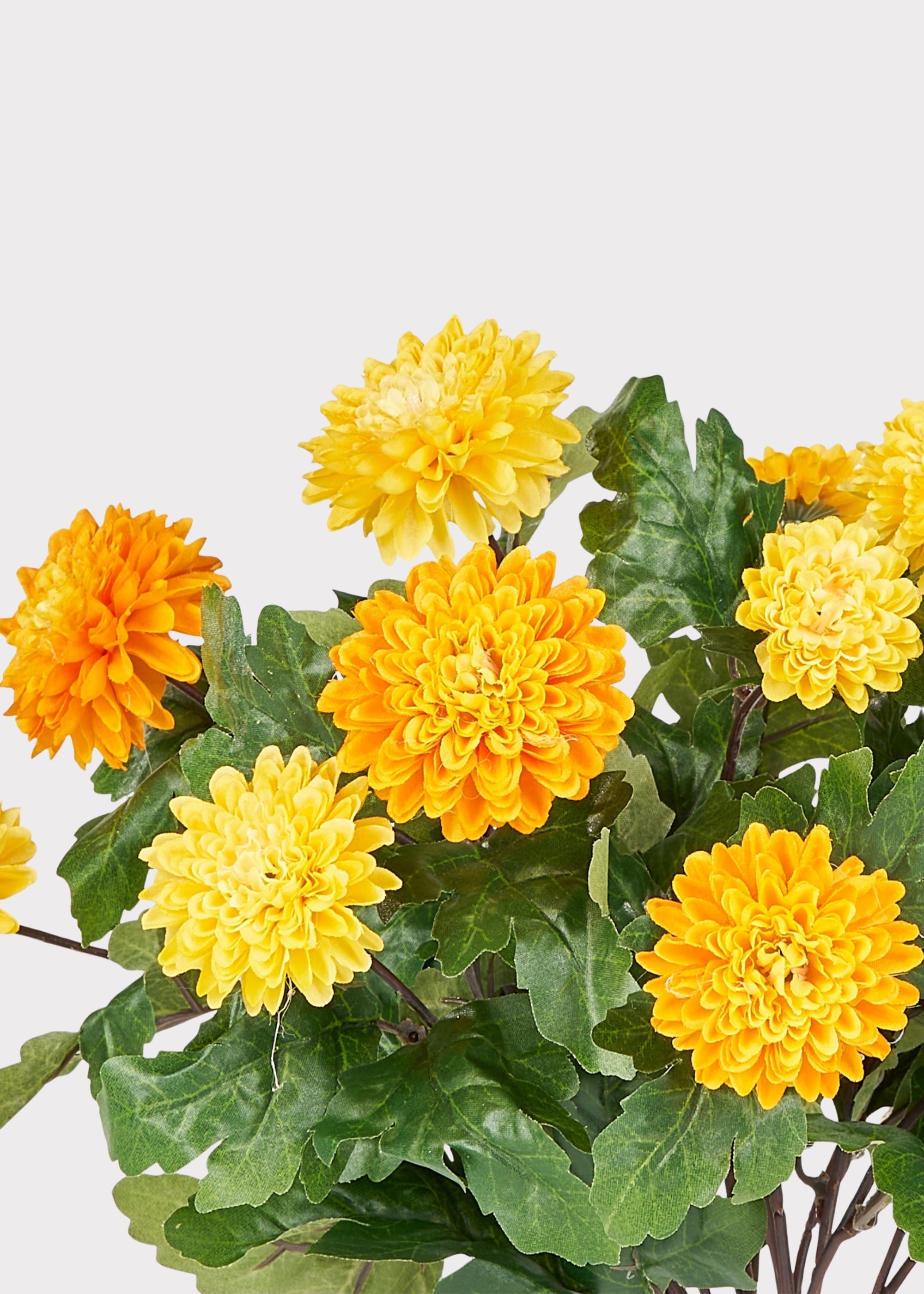 Yellow and Orange Artificial Mum Flower Bush - 14.5"