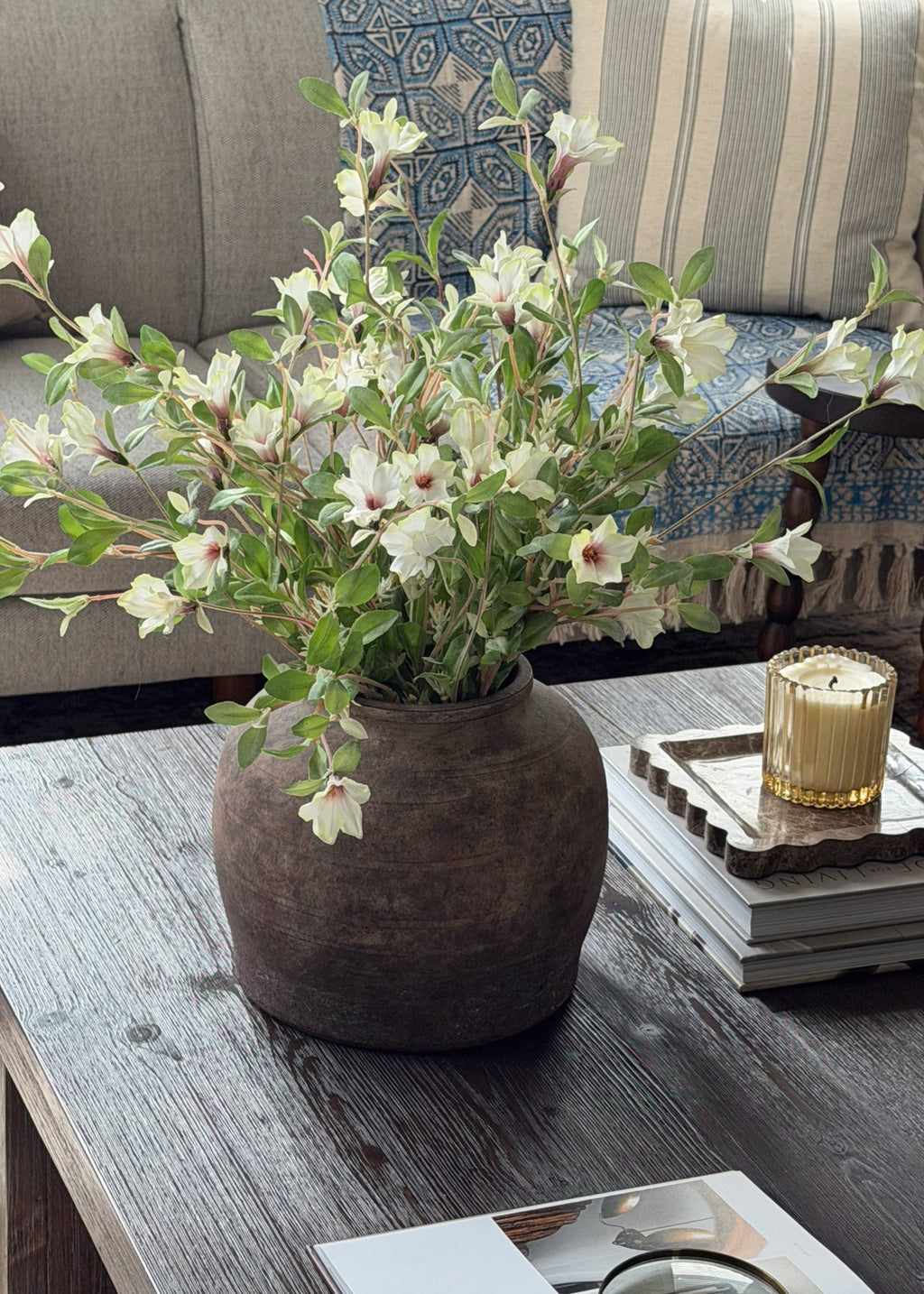 Fake Blooming Wild Petunia Flower Bush in Cream - 30"