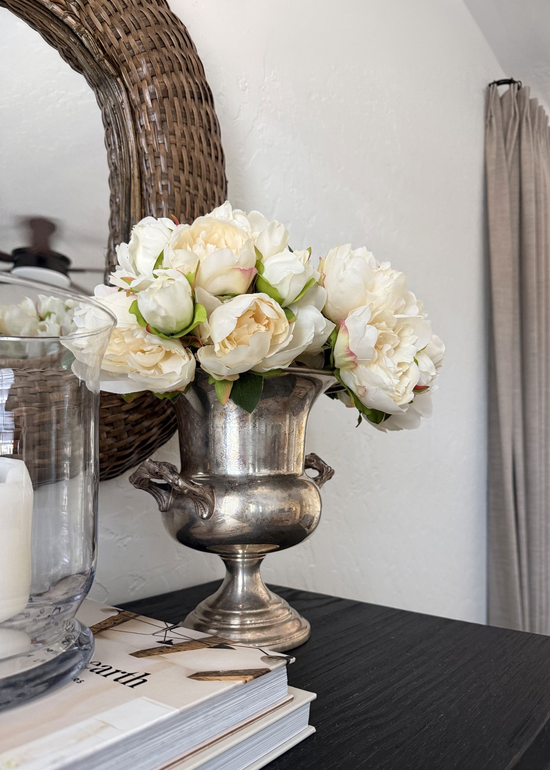 Artificial Peony Flower Bouquet in Cream - 9"