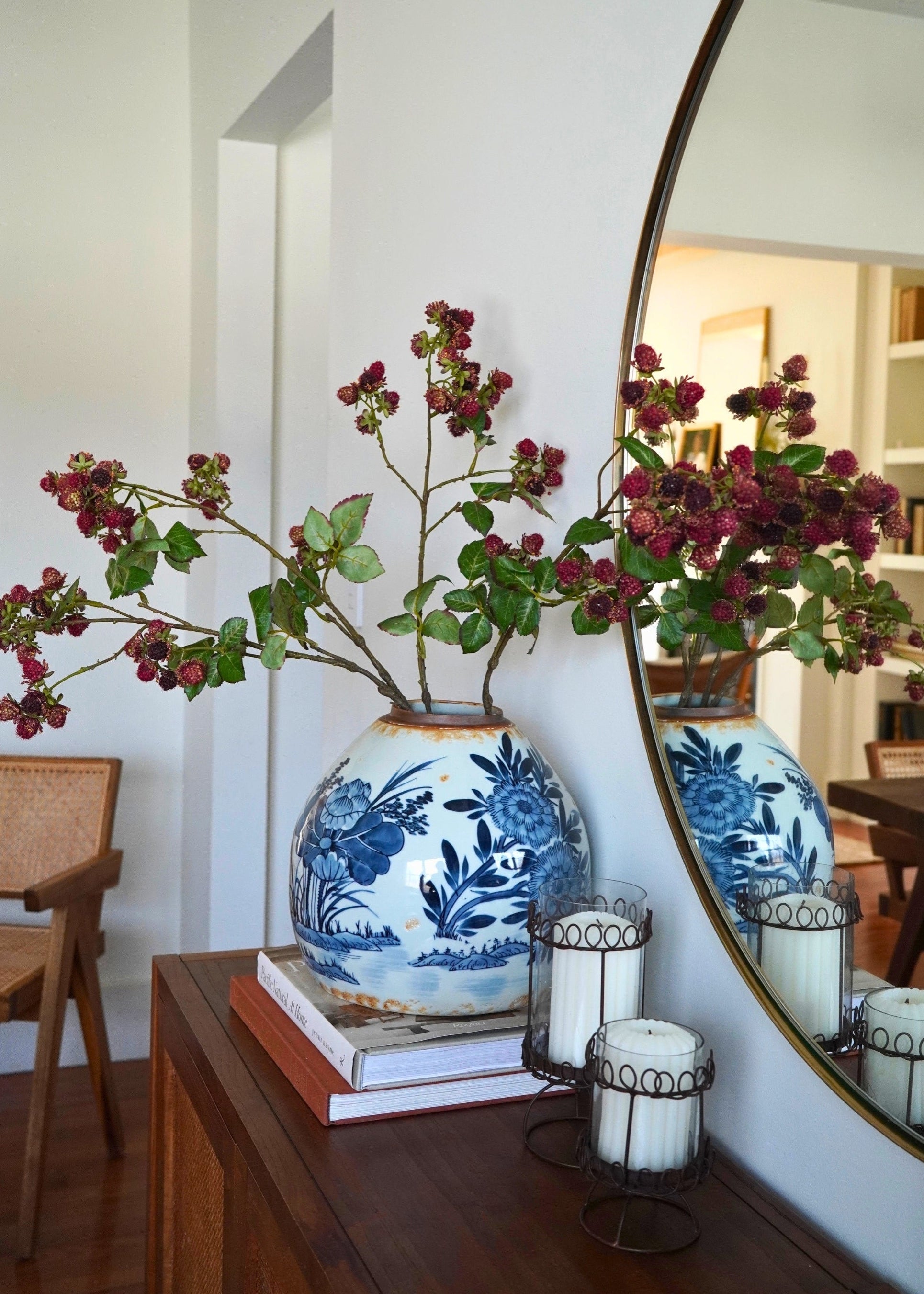 Mauve and Burgundy Fake Raspberry Fruit Branch - 30.5"