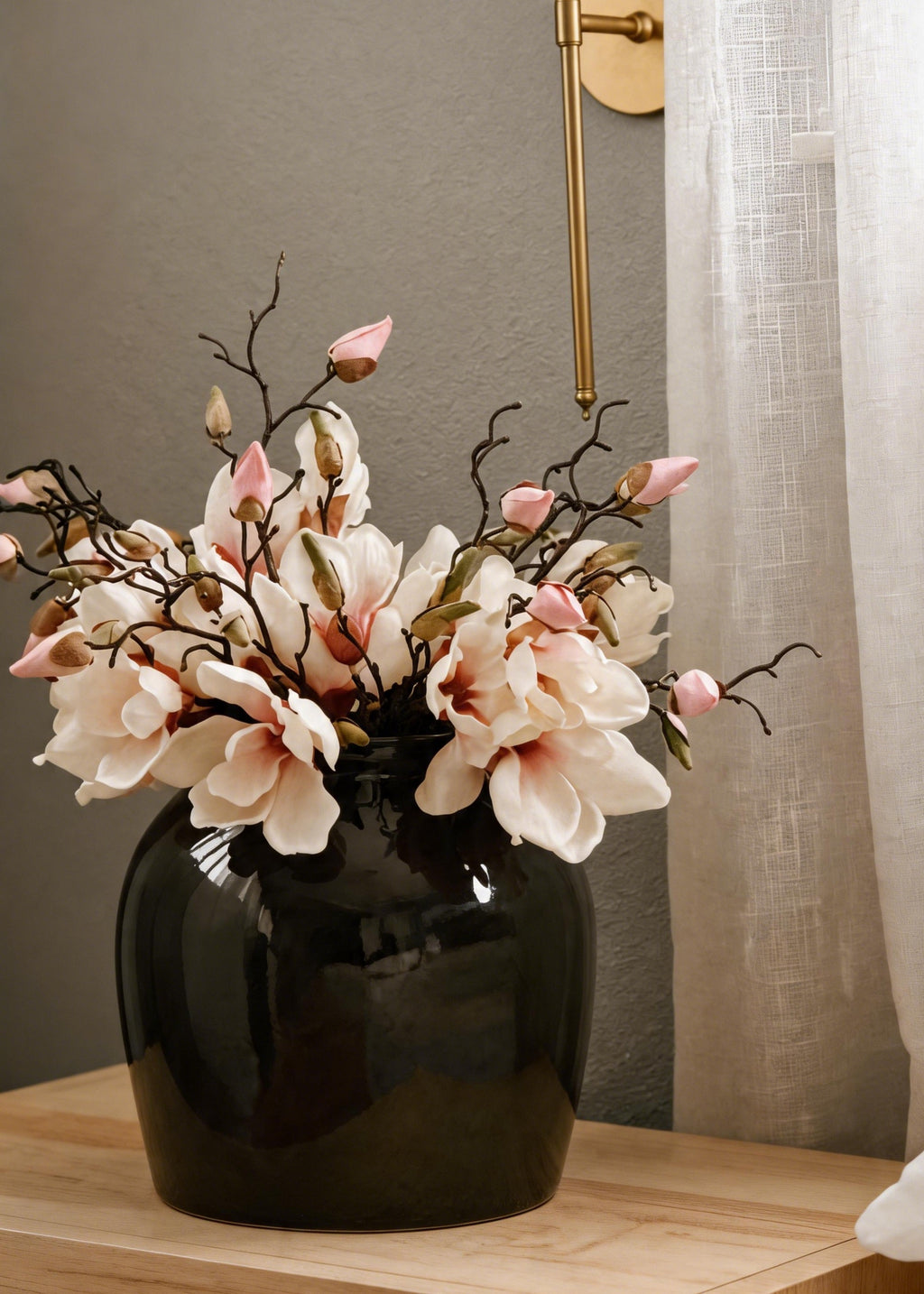 Blush Pink Fake Magnolia Flower Stem - 19"