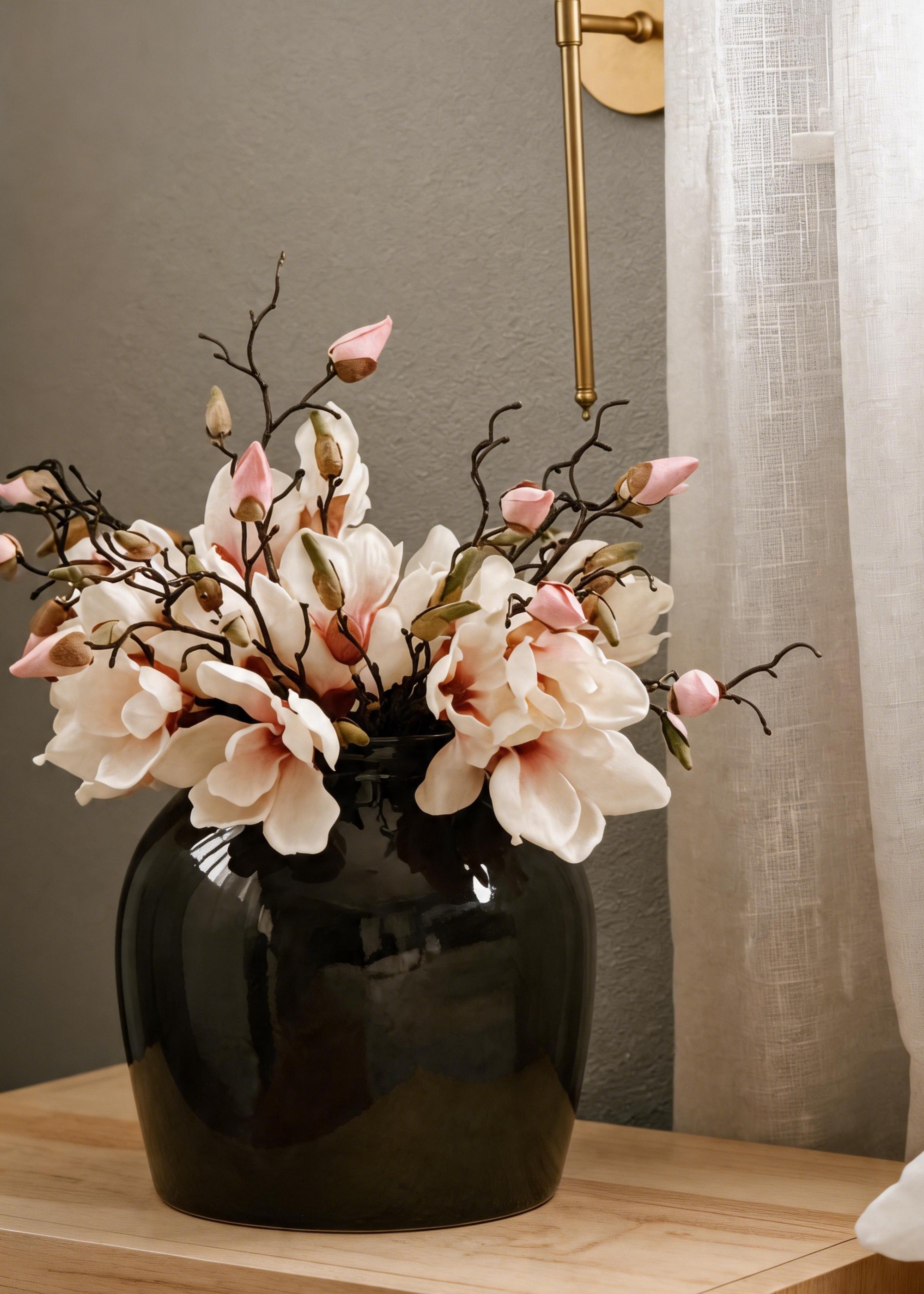 Blush Pink Fake Magnolia Flower Stem - 19"