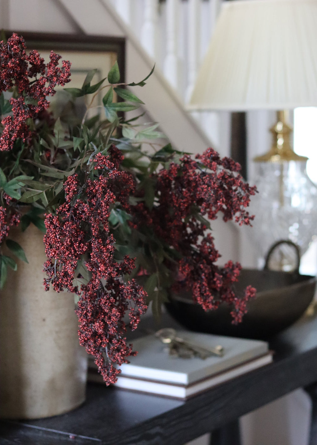 Burgundy Fake Hanging Nandina Berry Branch - 45"