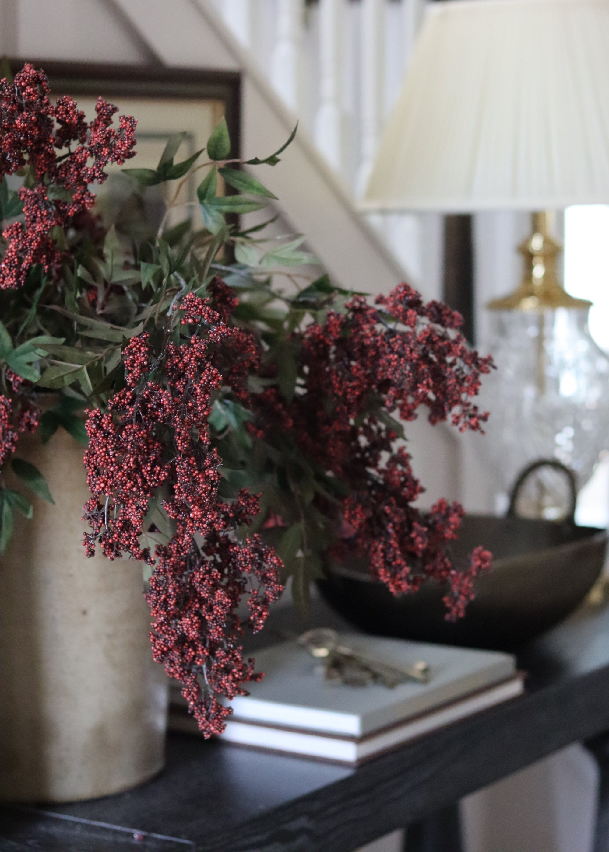 Burgundy Fake Hanging Nandina Berry Branch - 45"