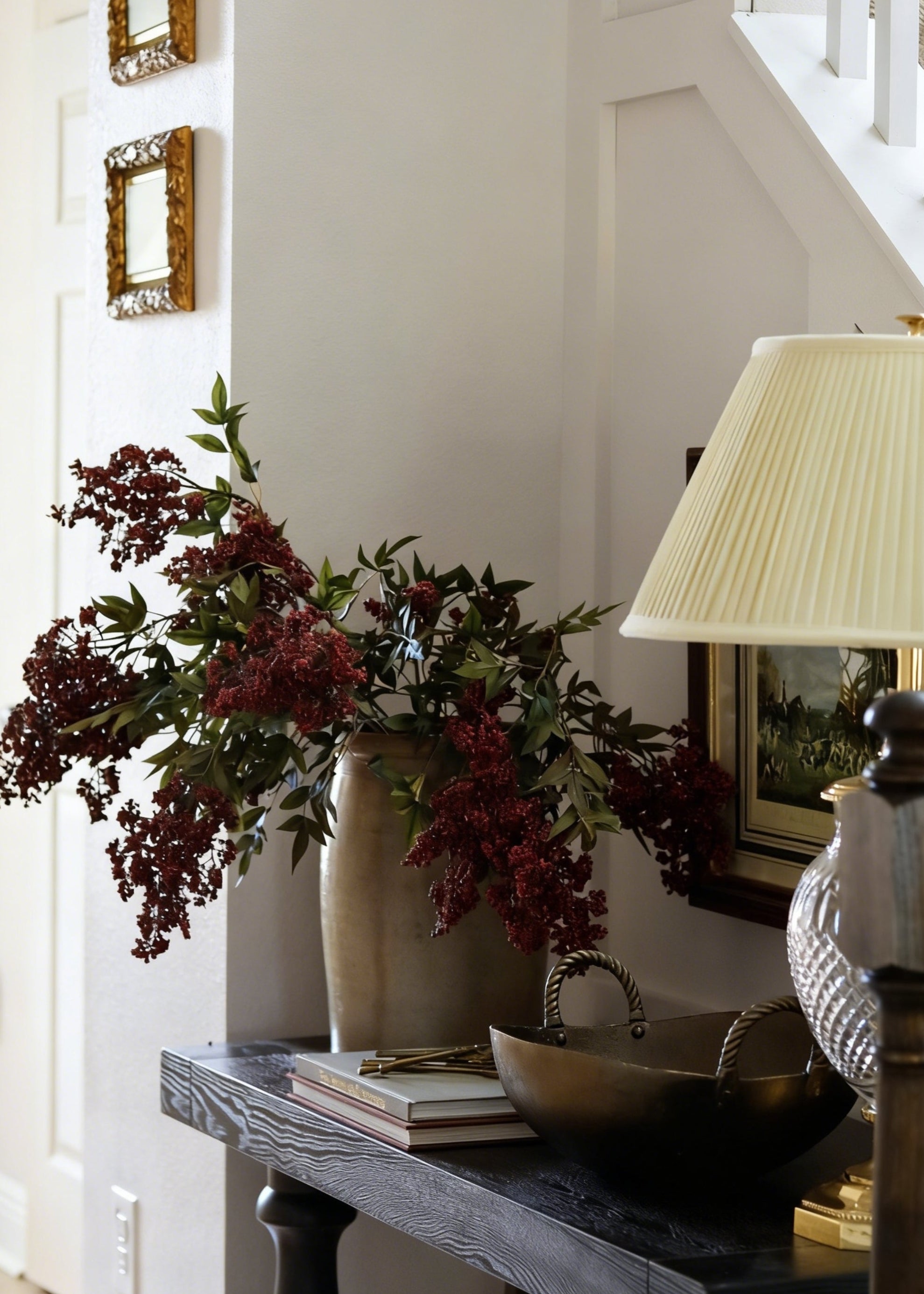 Burgundy Fake Hanging Nandina Berry Branch - 45"