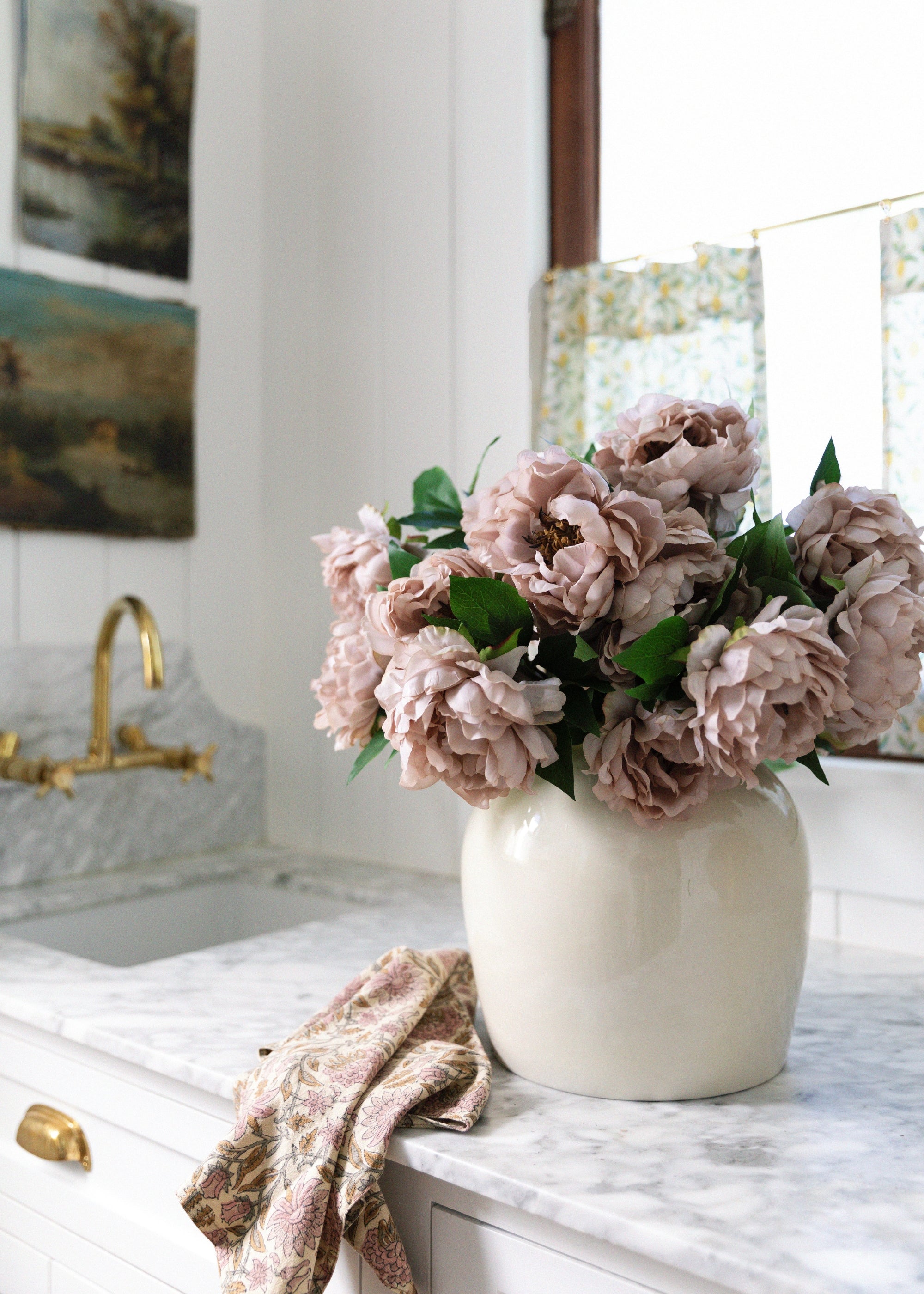 Artificial Peony Flower in Mauve Beige - 18.5"