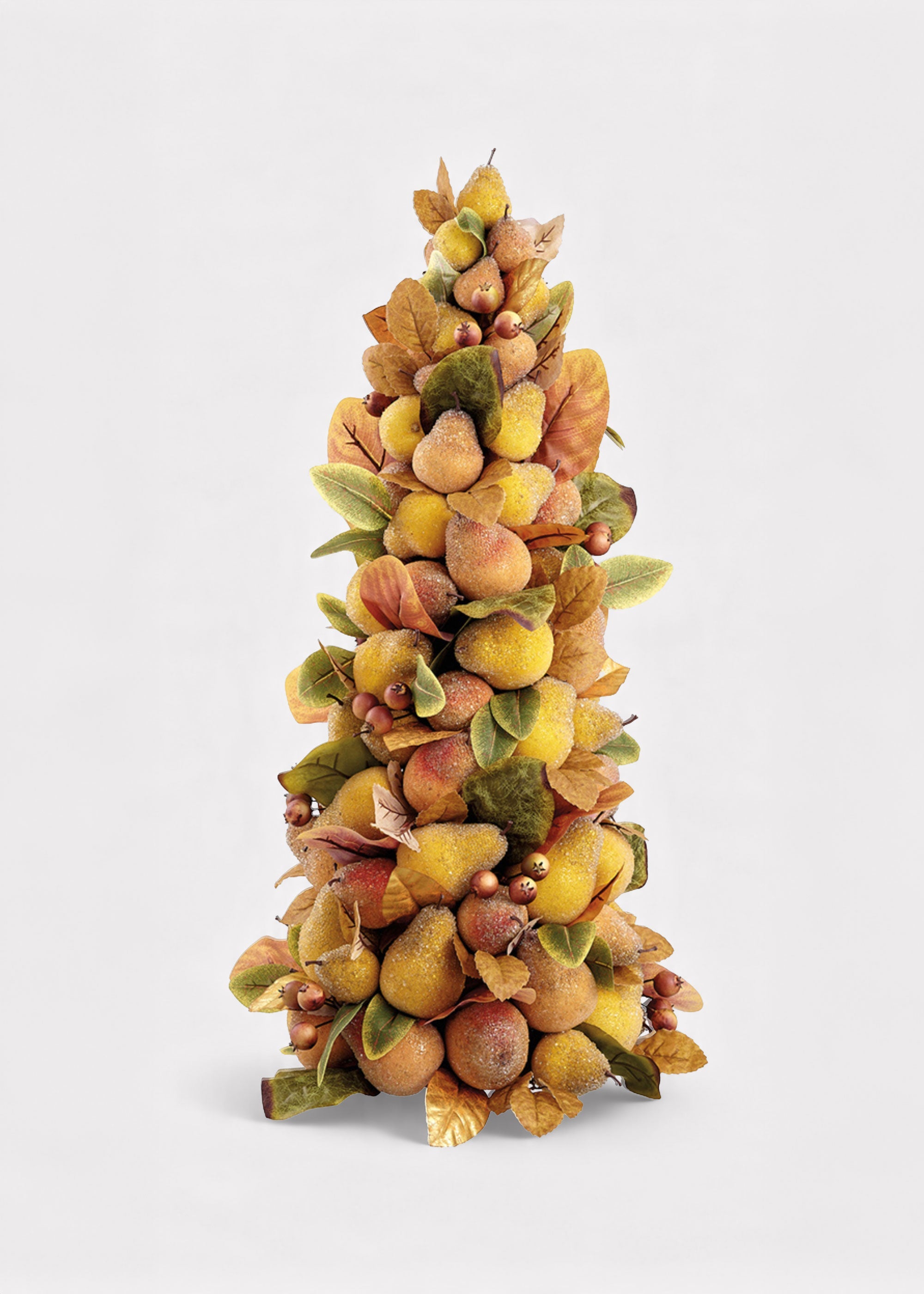 Yellow Beaded Fake Pear Fruit Topiary Holiday Tabletop Decor - 33"