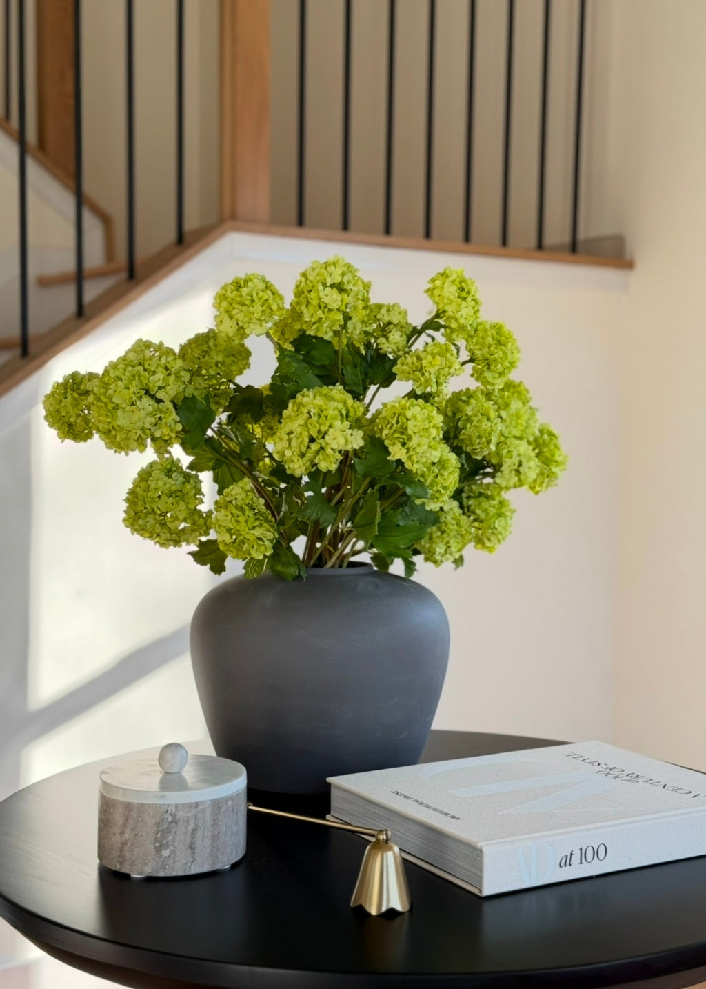Faux Flowers Snowball Flower Stem in Green - 43.5"