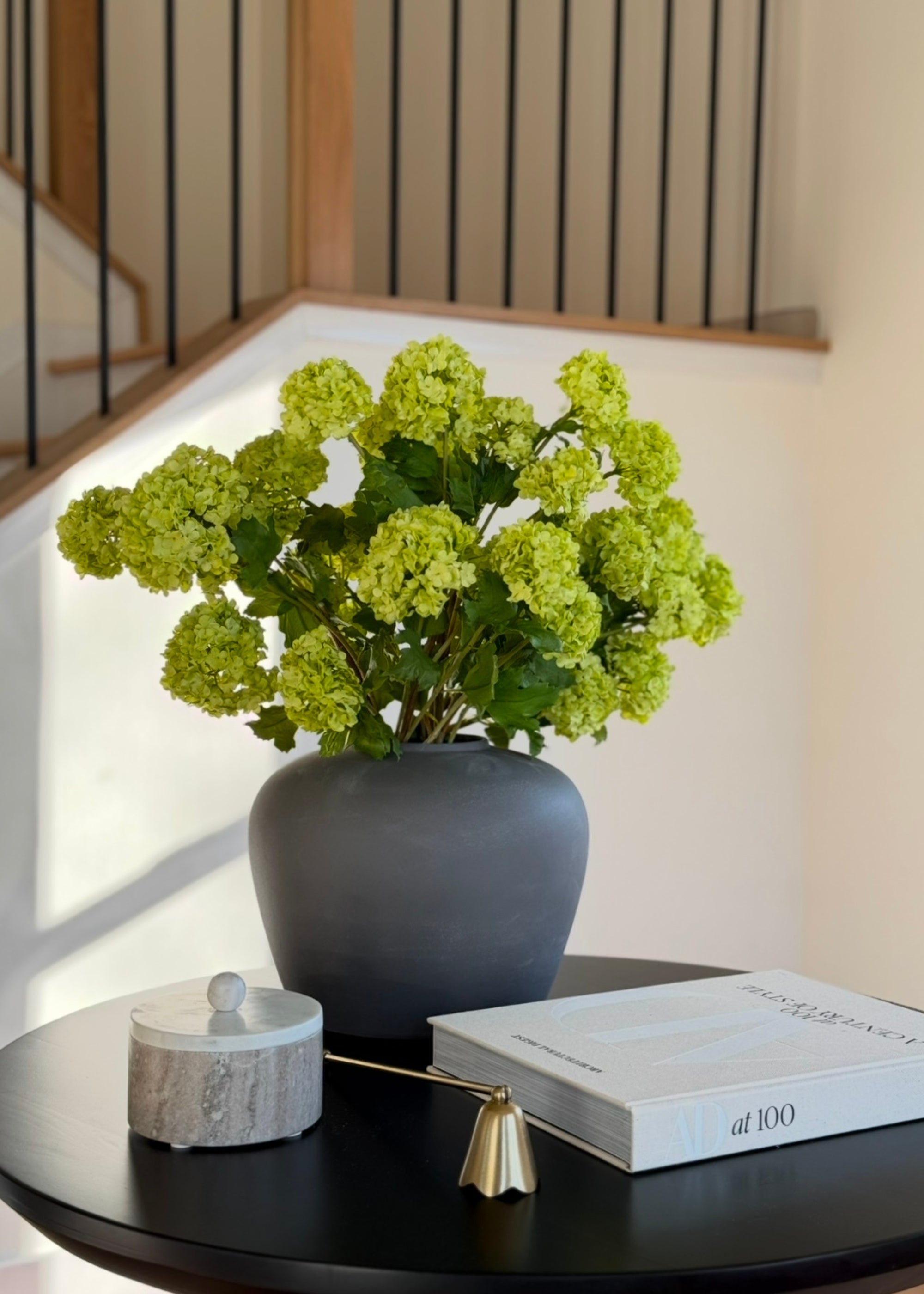 Faux Flowers Snowball Flower Stem in Green - 43.5"
