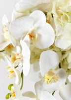 White Artificial Hydrangea and Orchid Cascading Bouquet - 20"