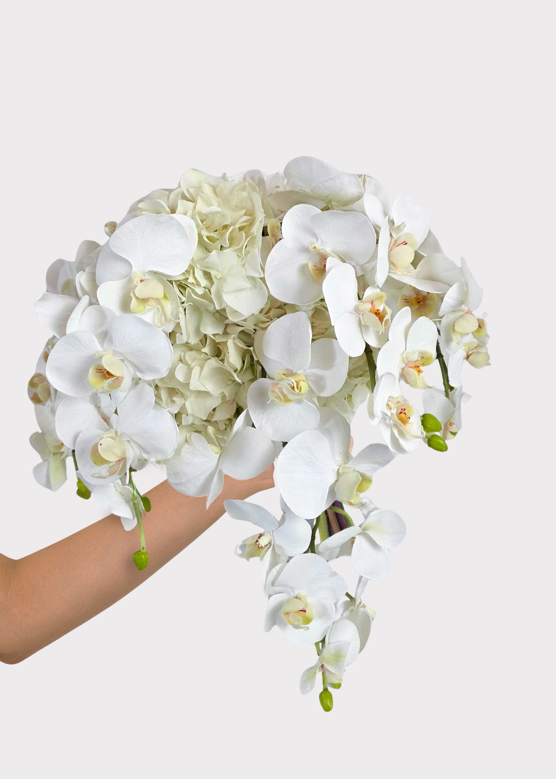 White Artificial Hydrangea and Orchid Cascading Bouquet - 20"
