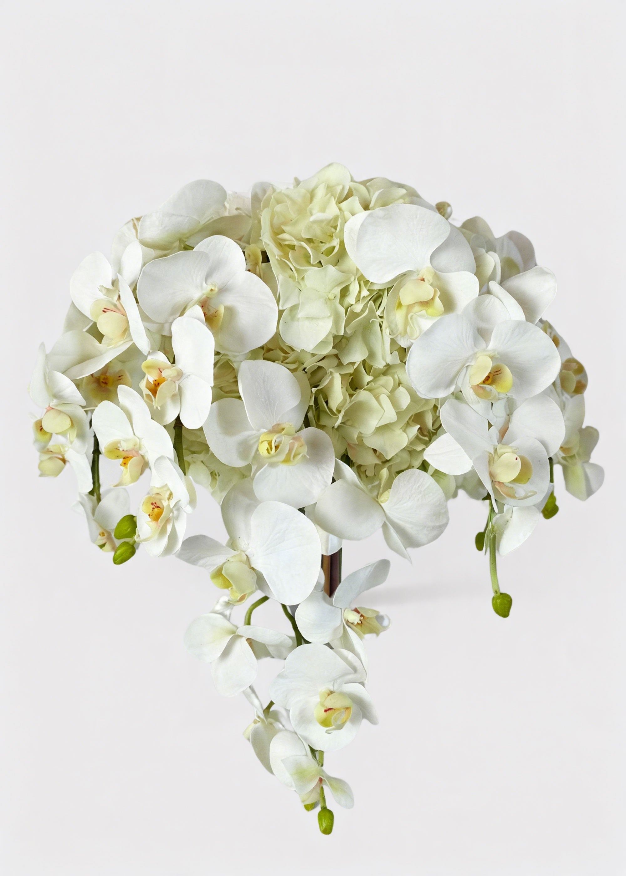 White Artificial Hydrangea and Orchid Cascading Bouquet - 20"