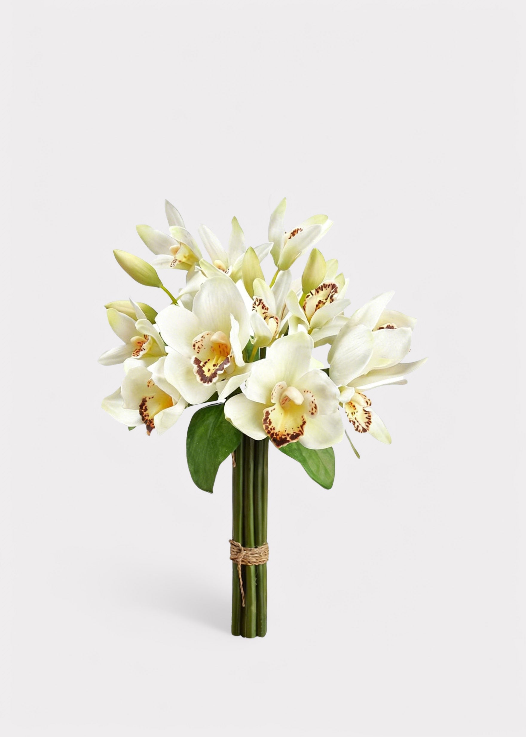 Artificial White Cymbidium Orchid Clutch Flower Bouquet - 13"