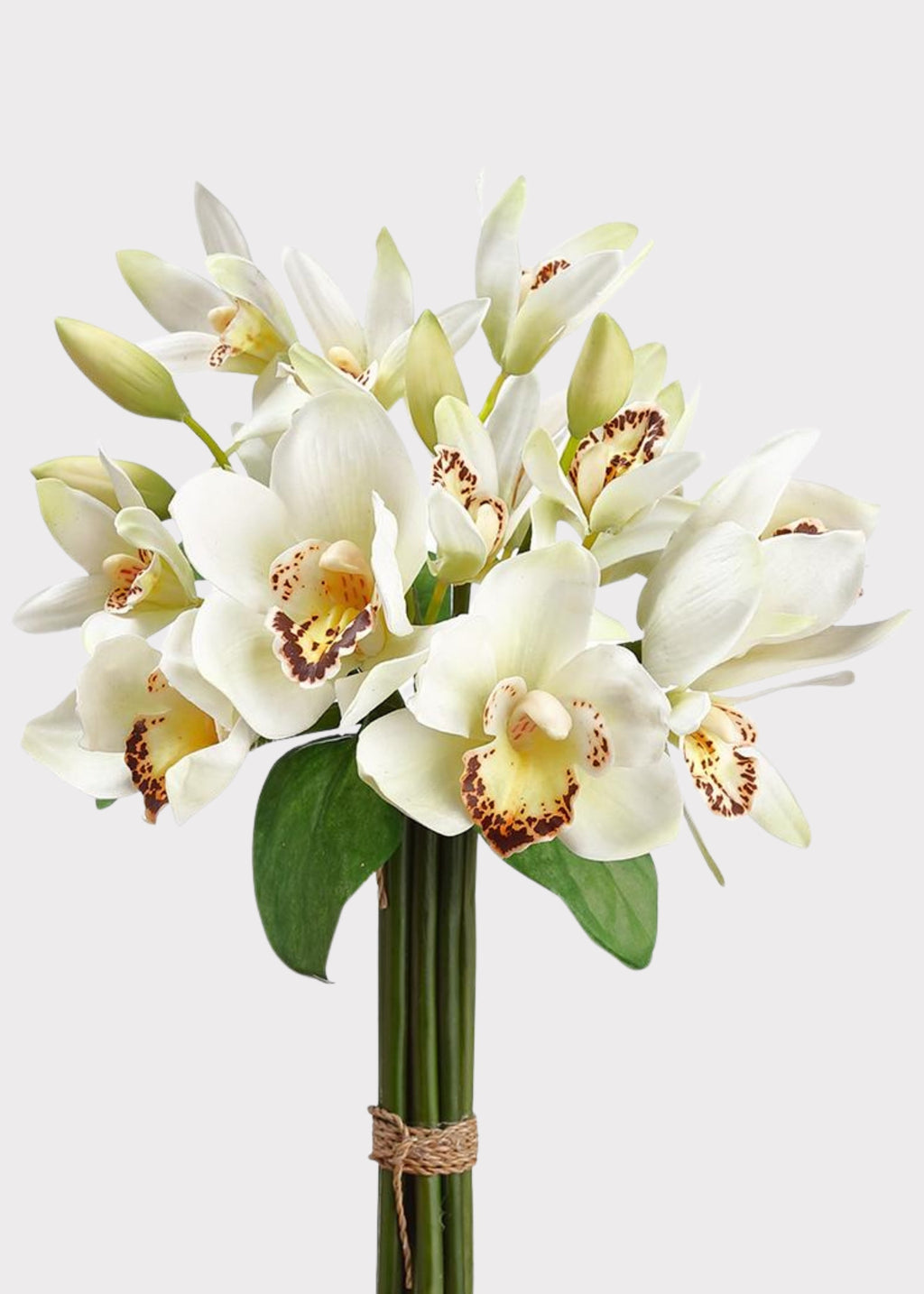 Artificial White Cymbidium Orchid Clutch Flower Bouquet - 13"