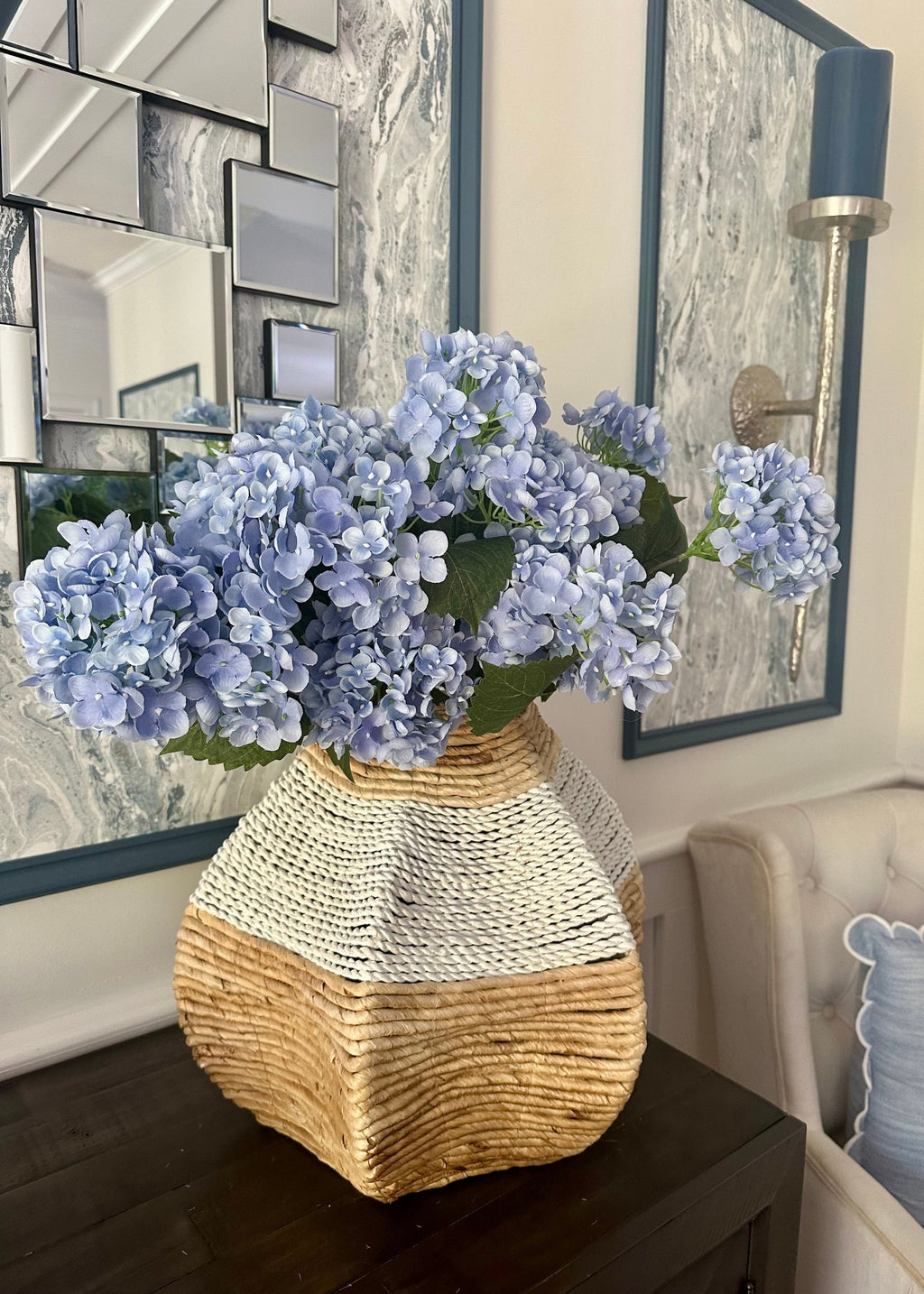 Blue Blooming Artificial Hydrangea Bush - 22"