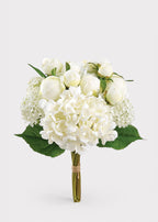 Cream Fake Hydrangea Snowball and Ranunculus Flower Bouquet - 17"