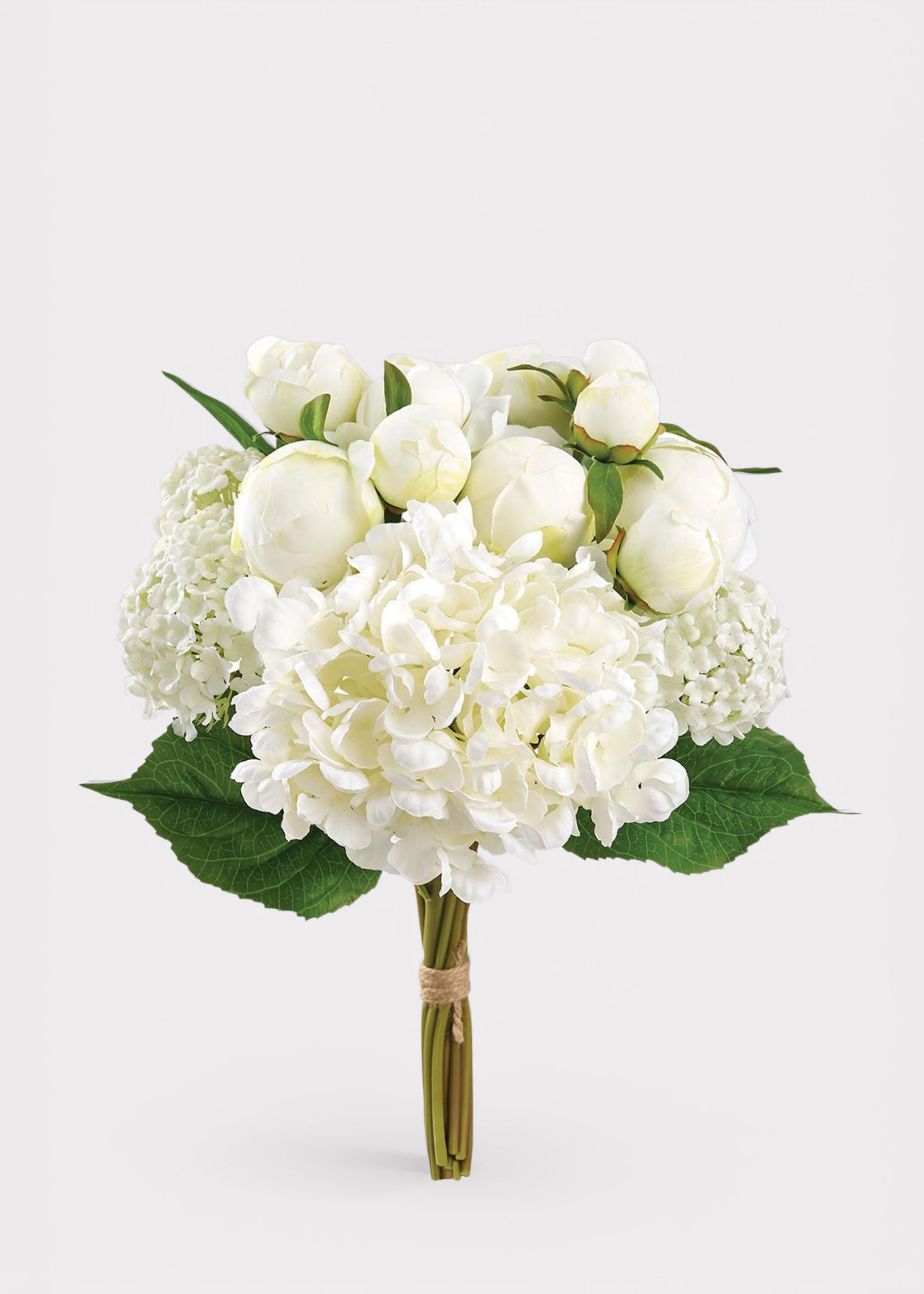 Cream Fake Hydrangea Snowball and Ranunculus Flower Bouquet - 17"