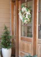 Artificial Hydrangea and Foliage Wreath in Cream Green - 24"