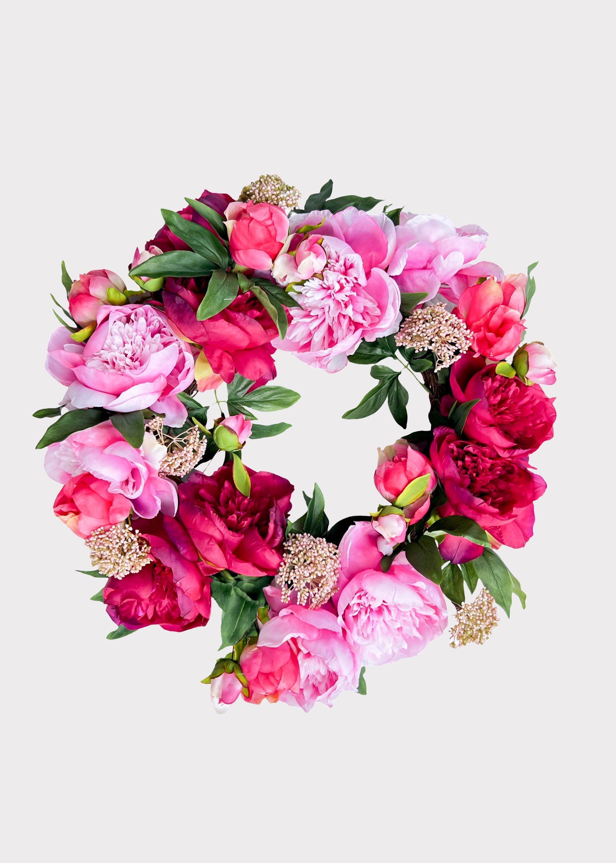 Pink and Burgundy Blooming Peony Fake Flower Wreath - 26"