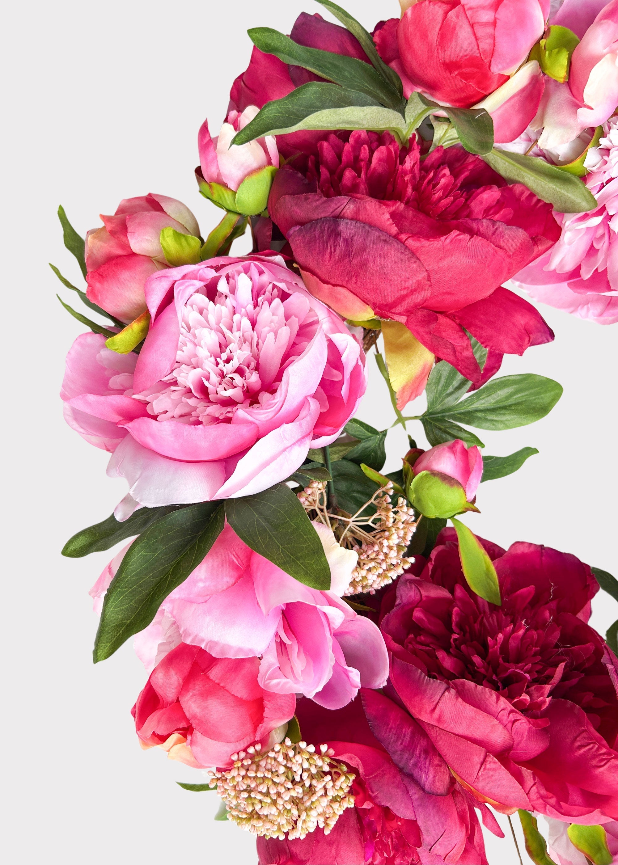 Pink and Burgundy Blooming Peony Fake Flower Wreath - 26"