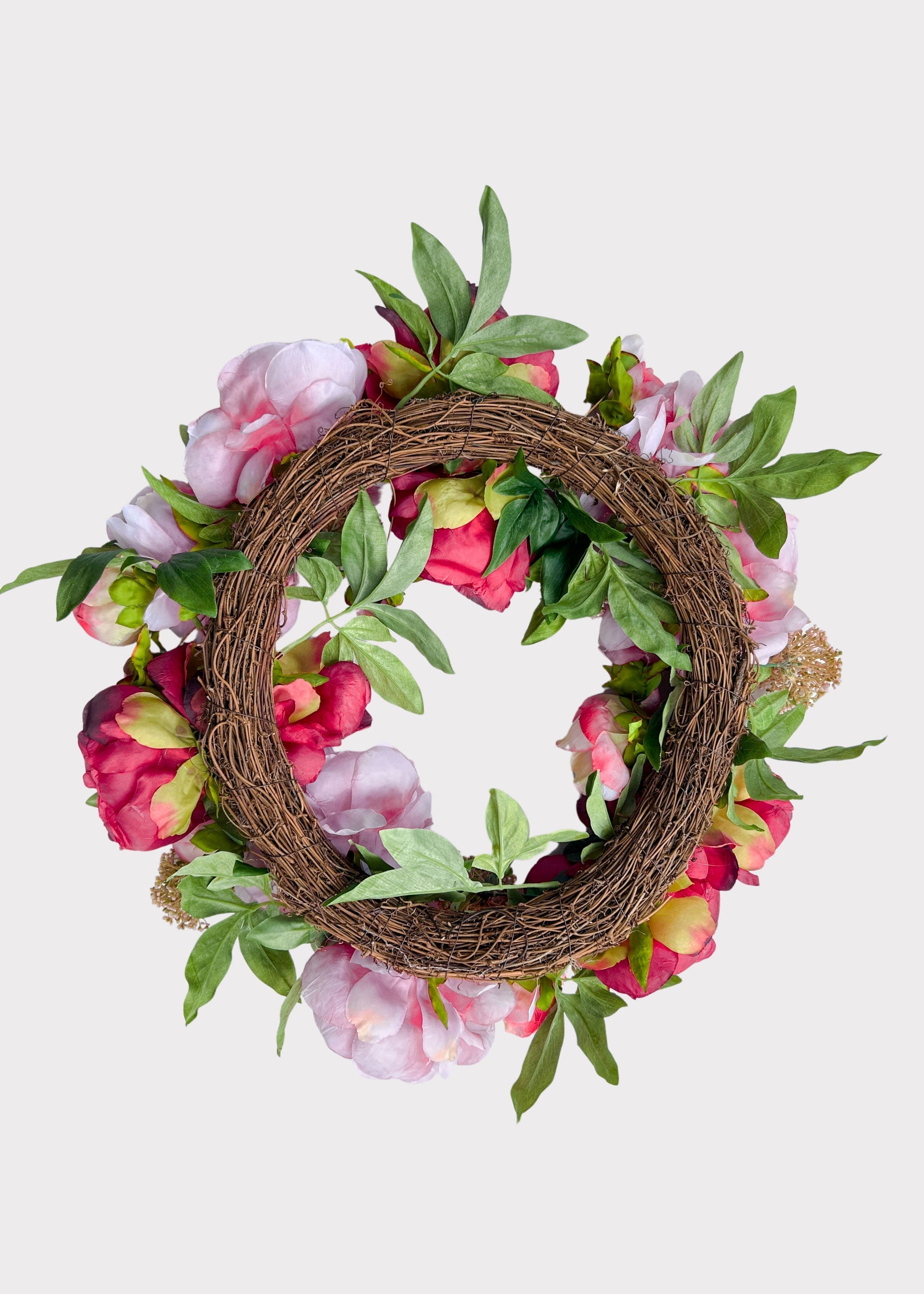 Pink and Burgundy Blooming Peony Fake Flower Wreath - 26"