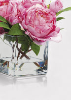 Small Pink Faux Peony Arrangement in Glass Vase - 9"