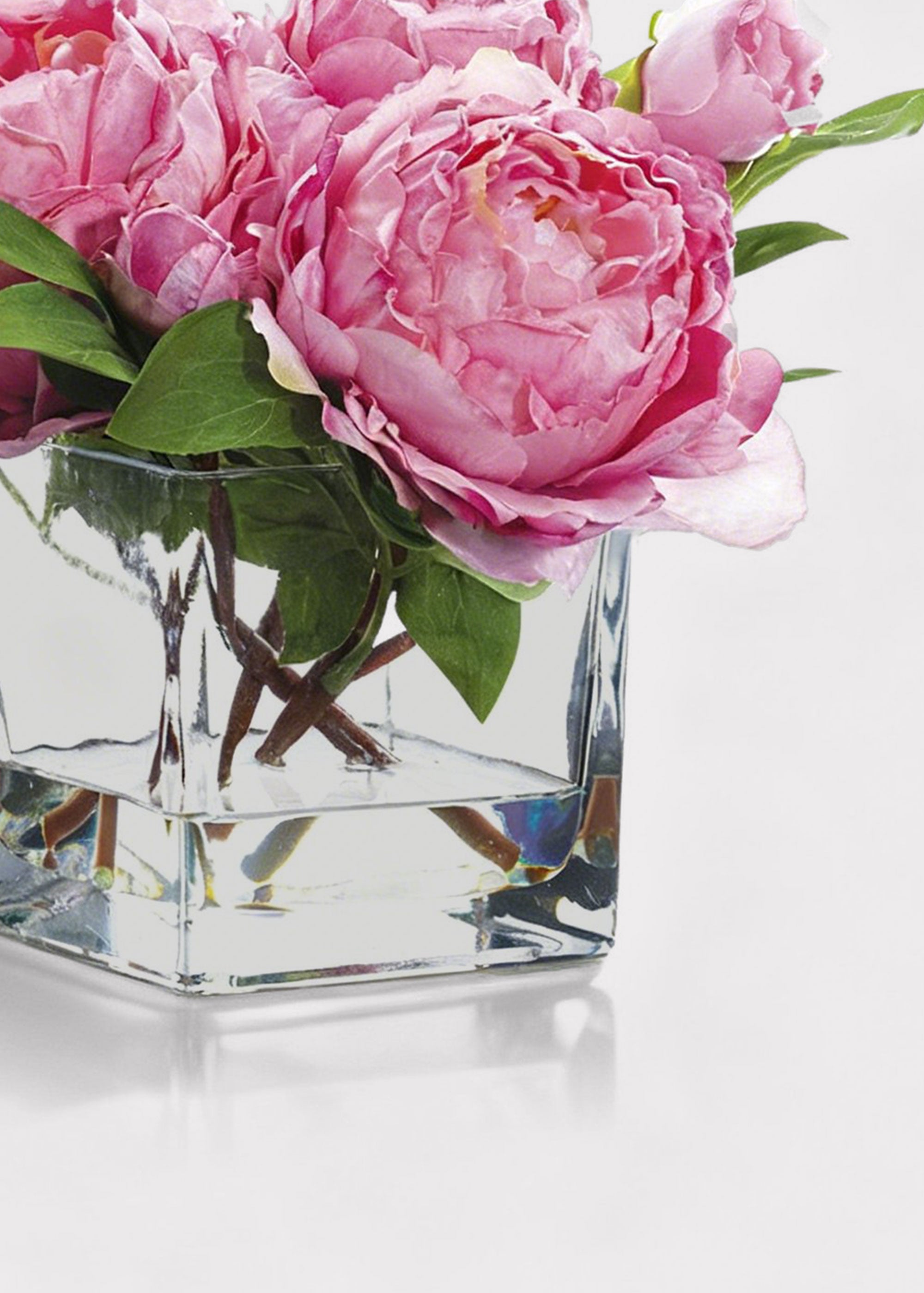 Small Pink Faux Peony Arrangement in Glass Vase - 9"