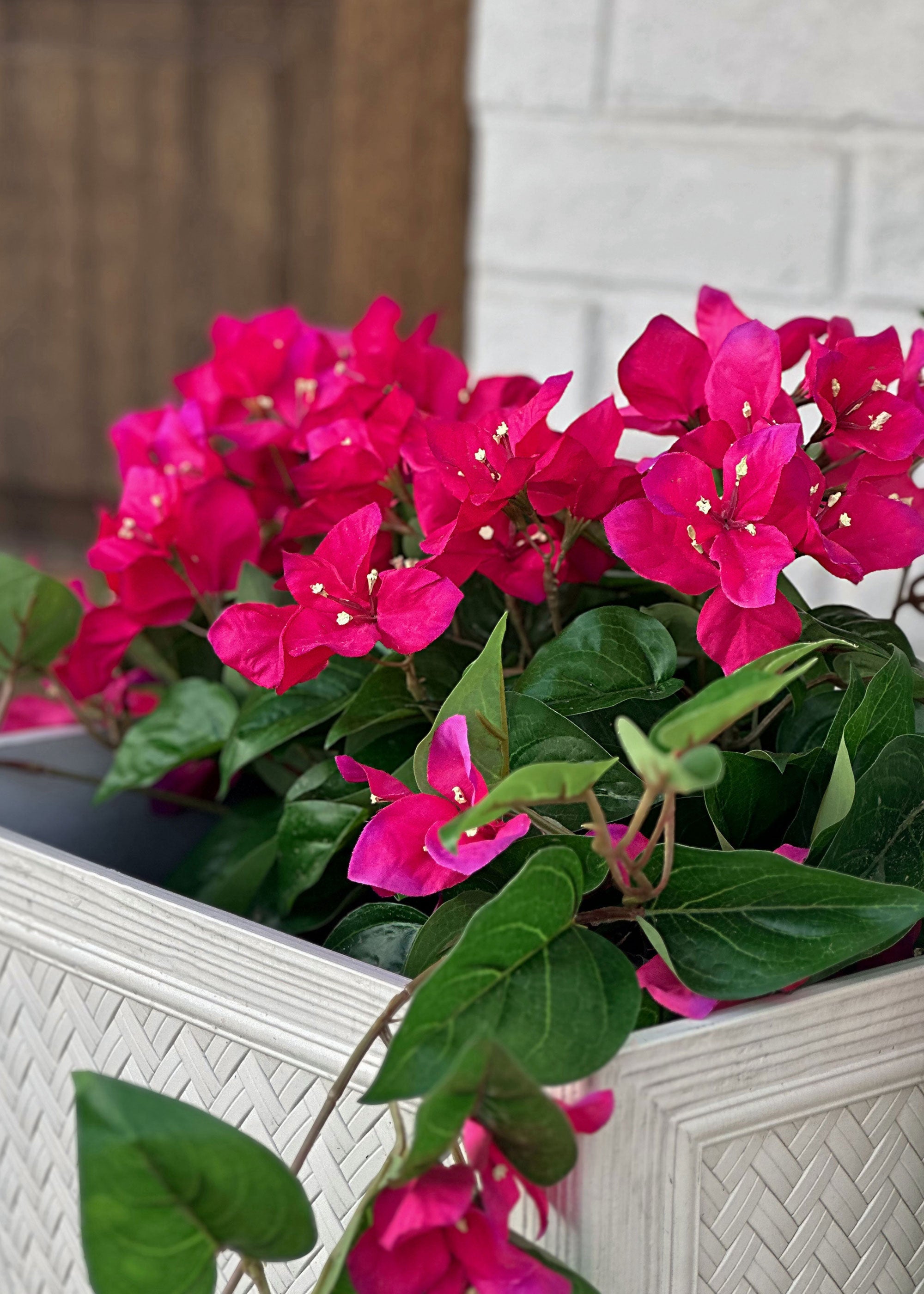 Hot Pink Bougainvillea Fake UV Treated Outdoor Hanging Bush - 32"