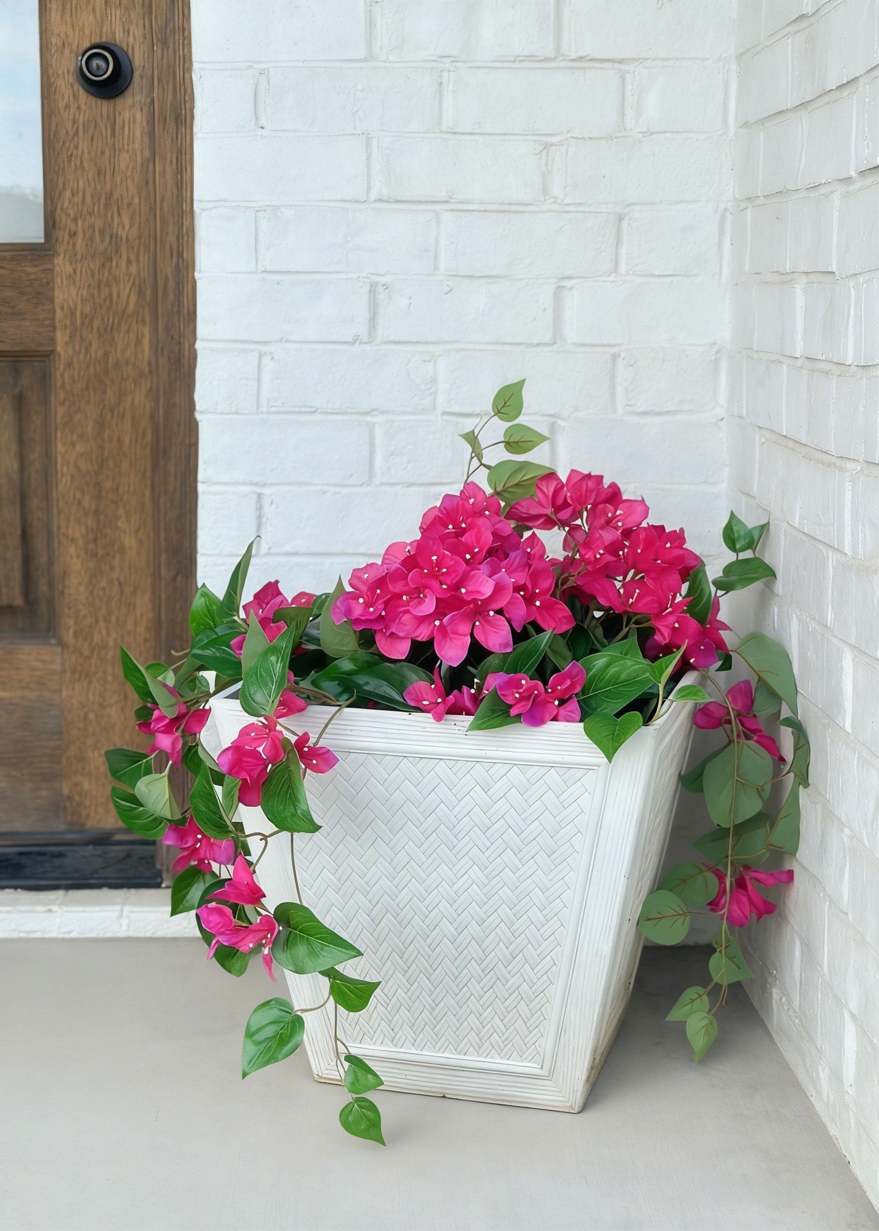 Hot Pink Bougainvillea Fake UV Treated Outdoor Hanging Bush - 32"
