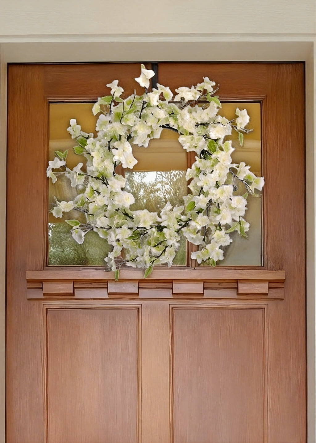 White Cherry Blossom Artificial Flower Wreath - 20"