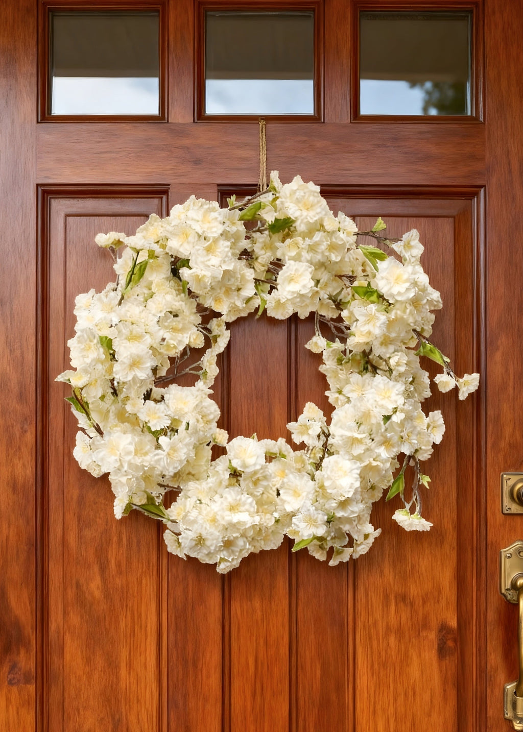 Deluxe Cream Artificial Cherry Blossom Flower Wreath - 20"