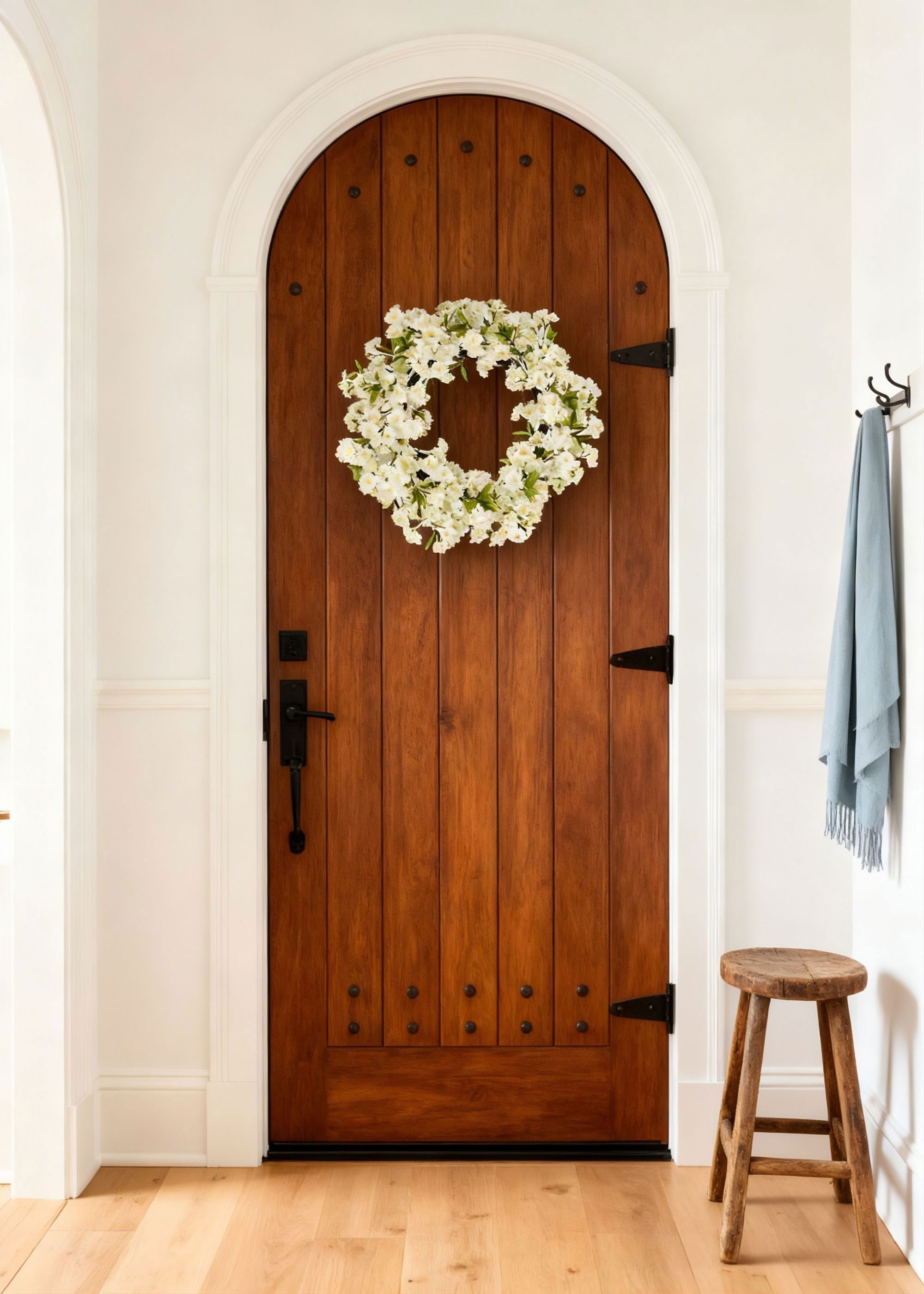 Fake Cherry Blossom Wreath in White - 24"