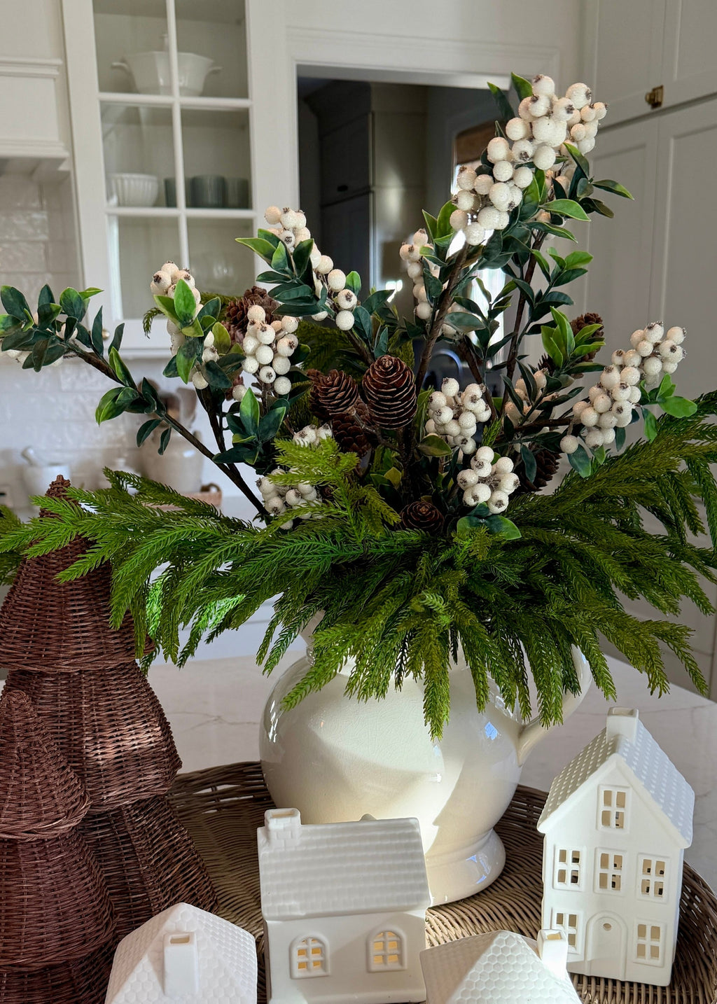 Frosted Artificial Berry Branch in Cream White - 36"
