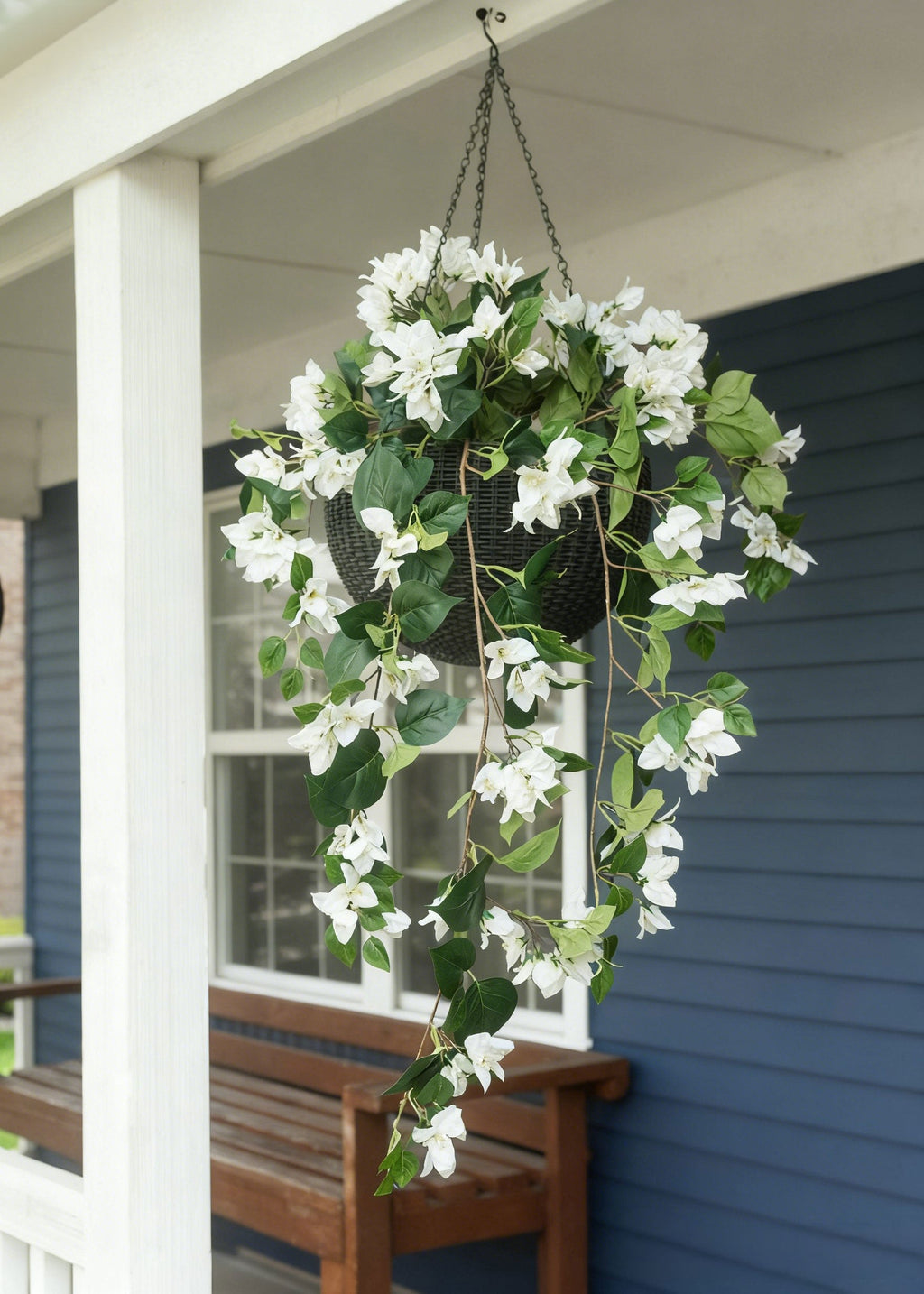 UV Treated Indoor/Outdoor Cream Fake Bougainvillea Hanging Bush - 42"